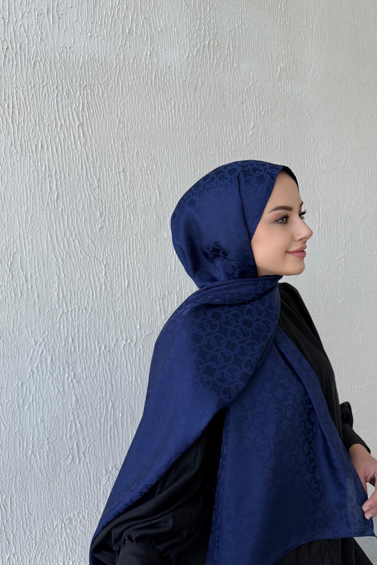 Lacivert Geometrik Jakar Şal