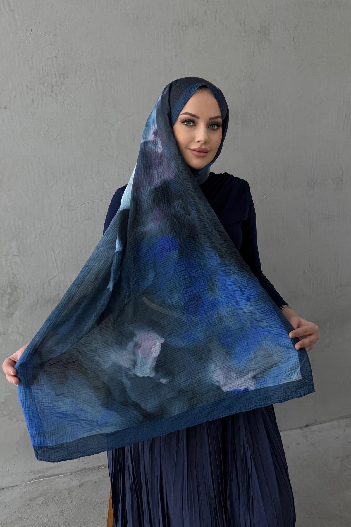 Lacivert Karmen Müslin Şal