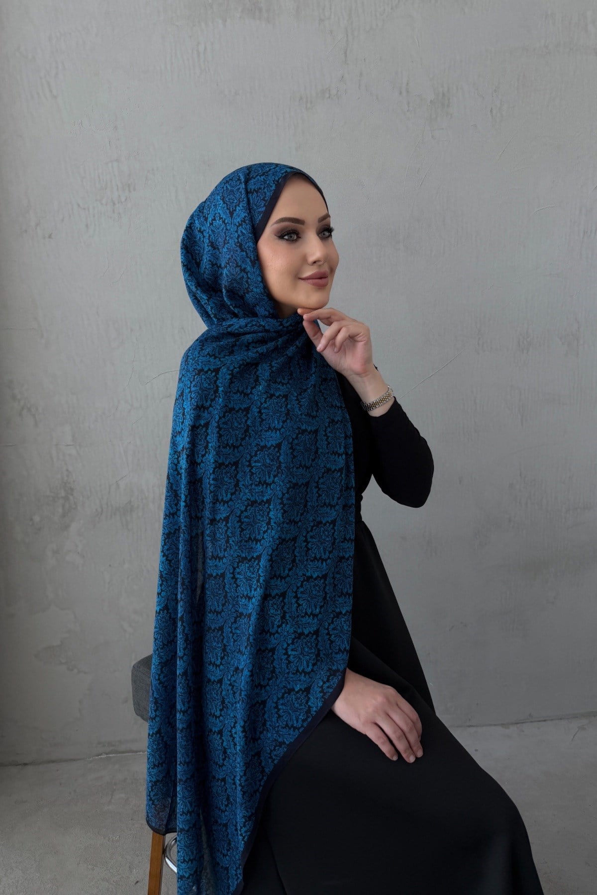 Lacivert Laura %100 Pamuklu Şal