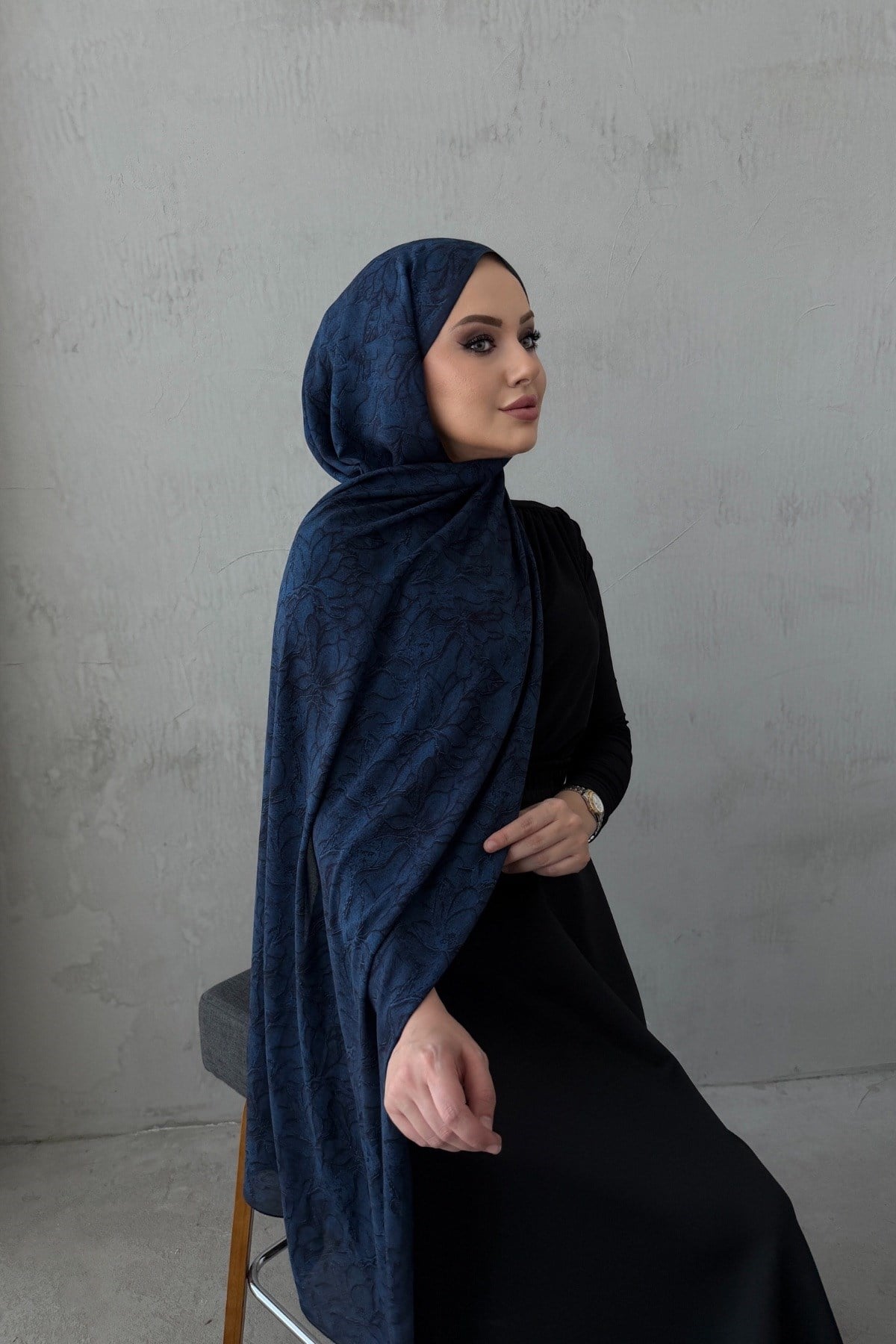 Lacivert Mayra %100 Pamuklu Şal
