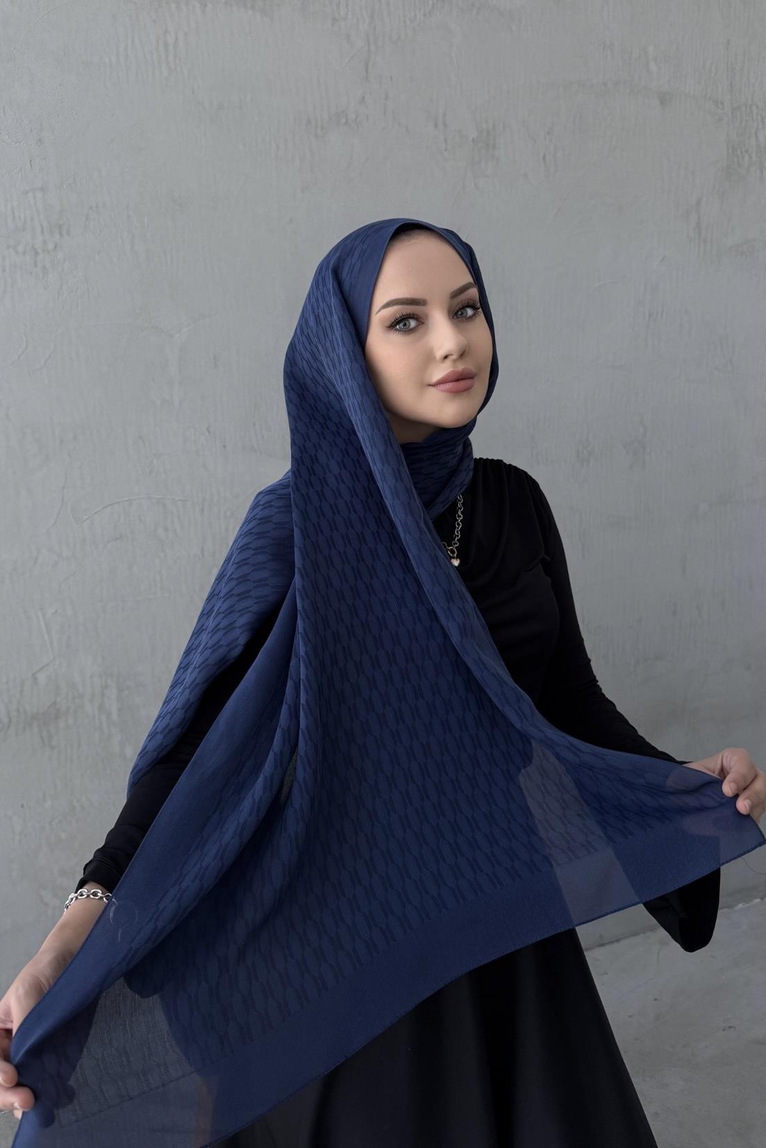 Lacivert Melinna Pamuk Kaşmir Şal