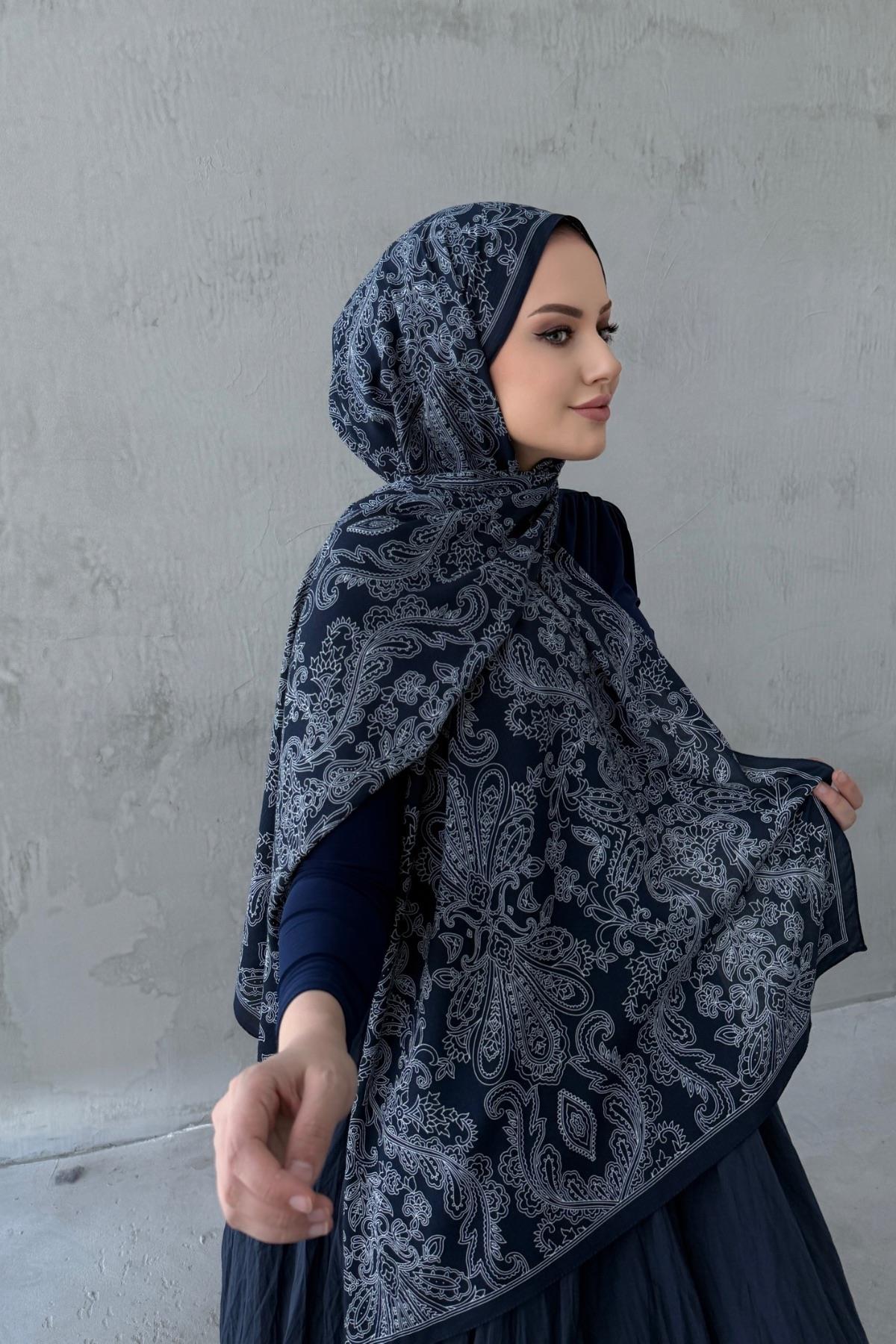 Lacivert Meyra Modal Krinkıl Şal