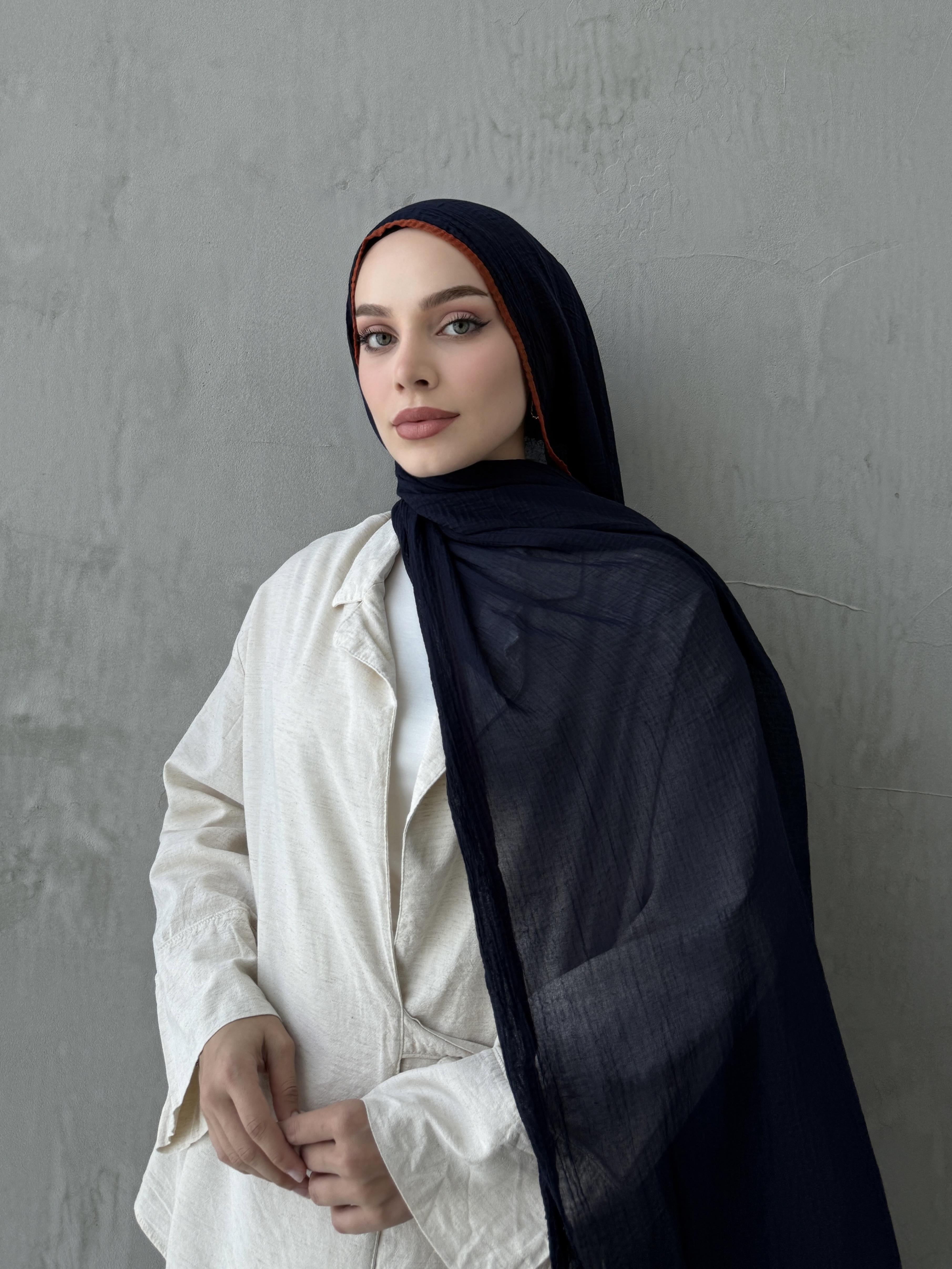 Lacivert Müslin Biyeli Şal 