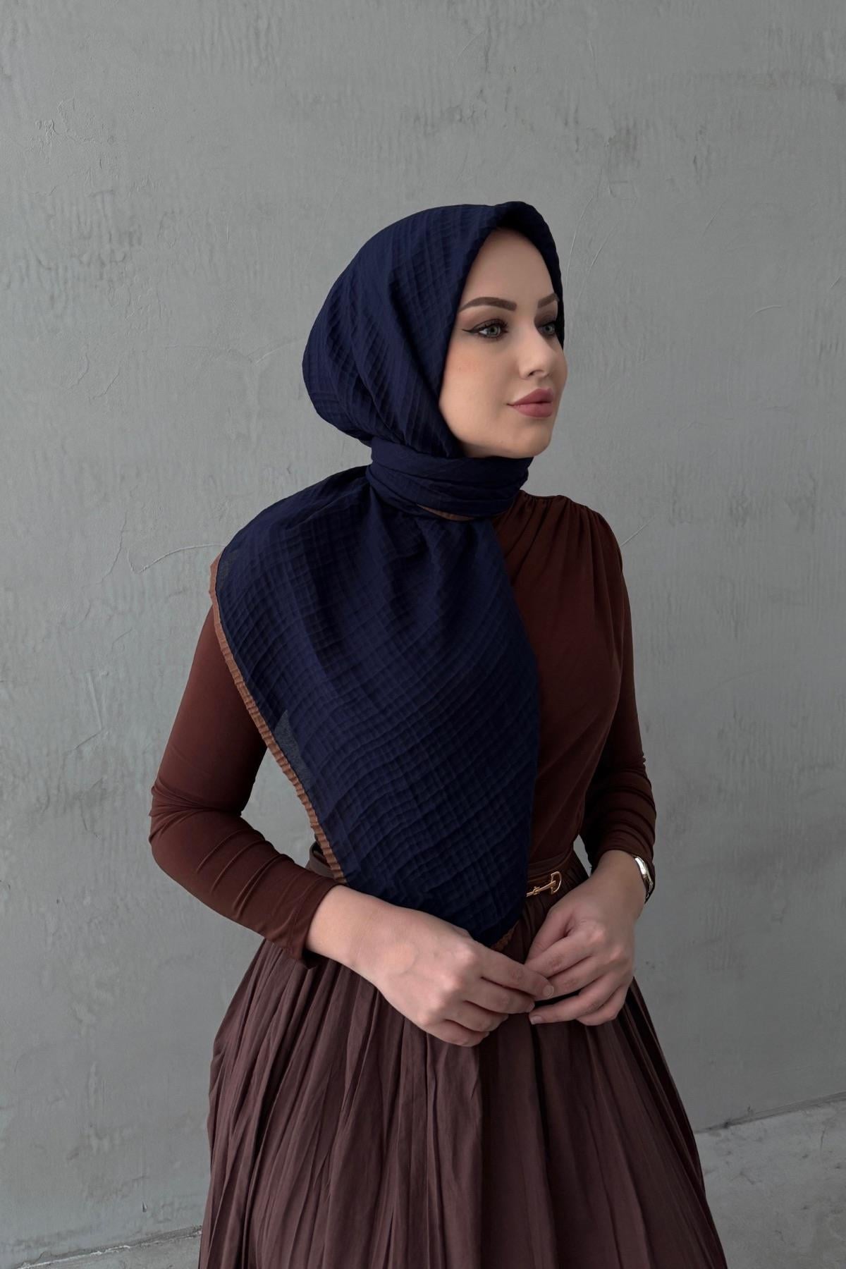 Lacivert Müslin Eşarp 