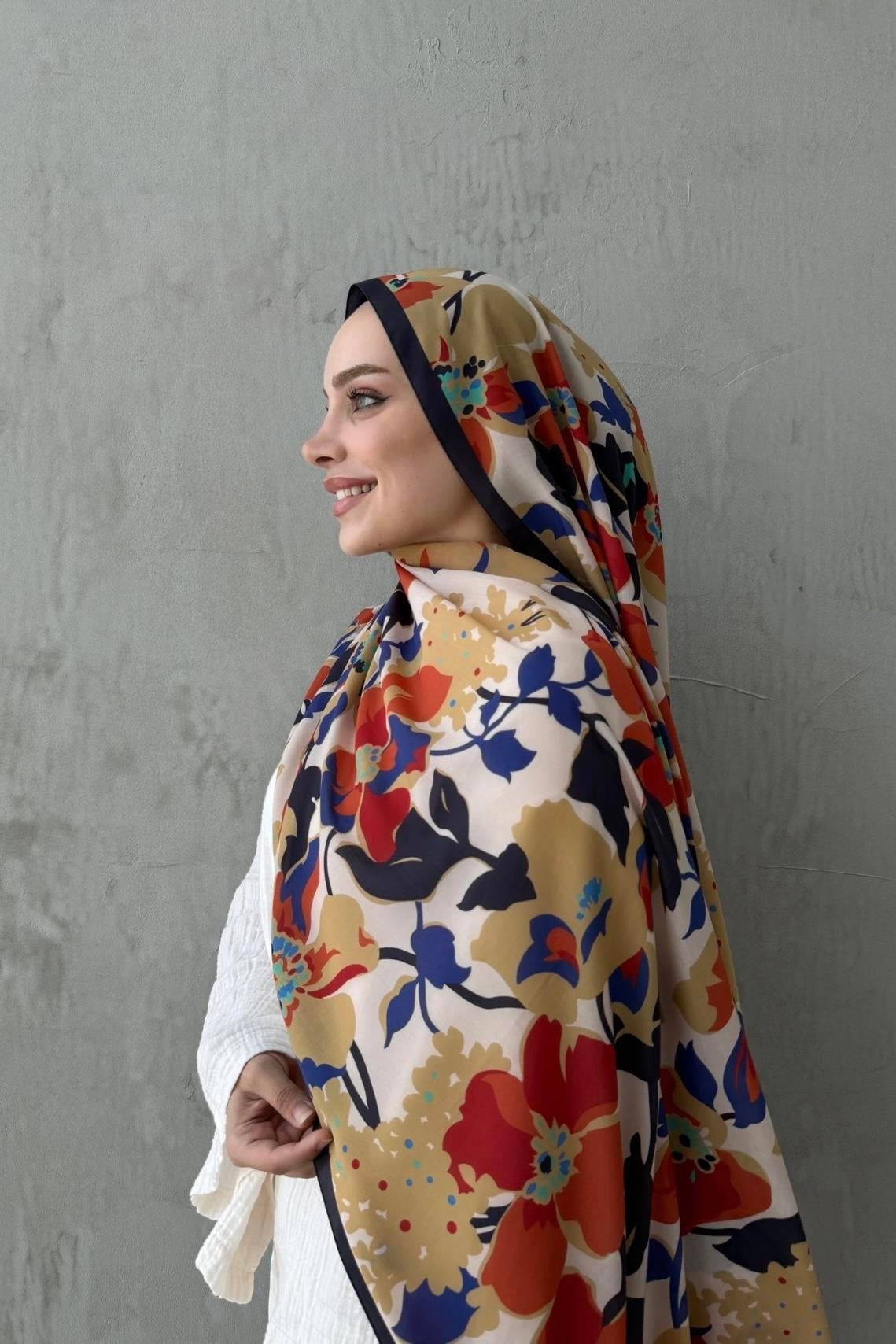 Lacivert Rosa Modal İpek Şal