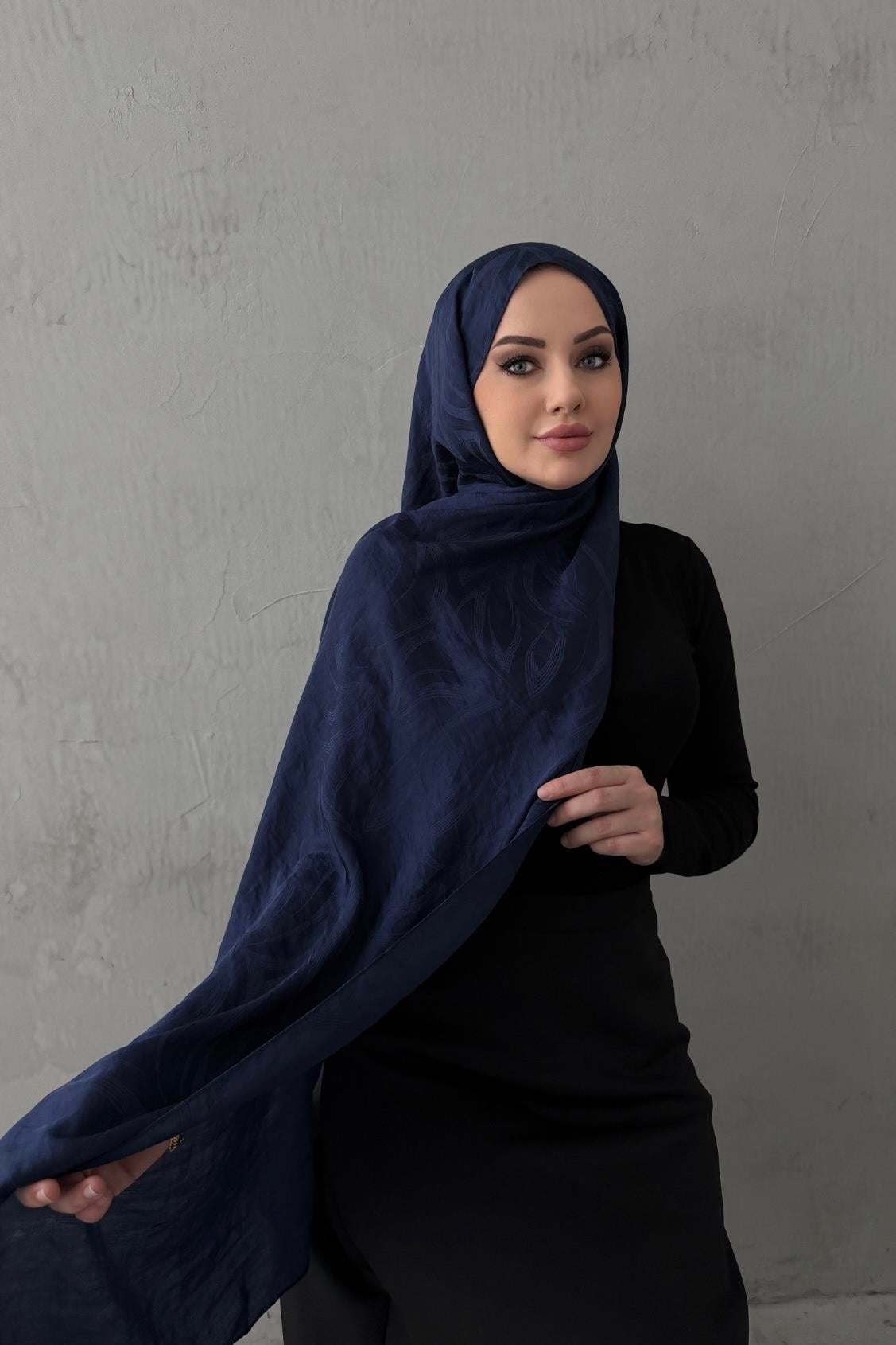 Lacivert Yade Floş Pamuk Şal