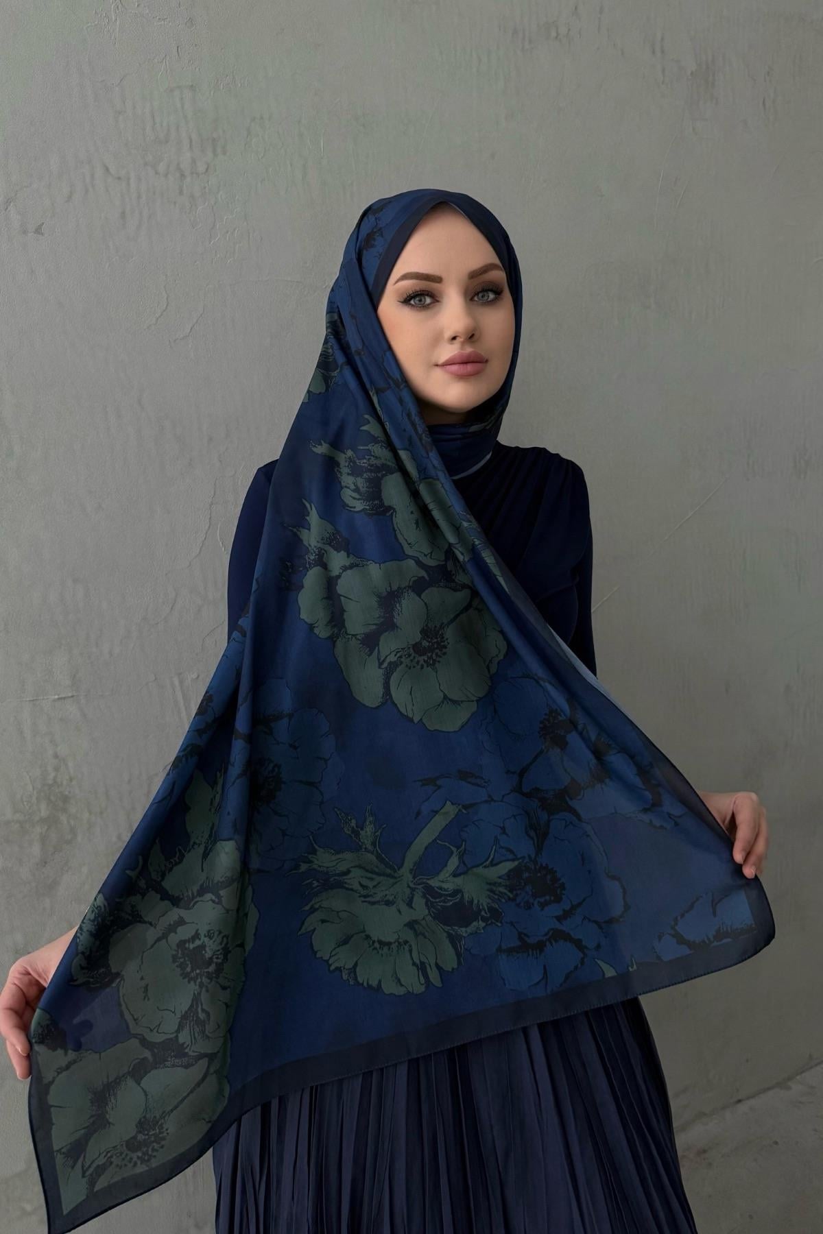 LacivertYeşil Kayla Modal İpek Şal 