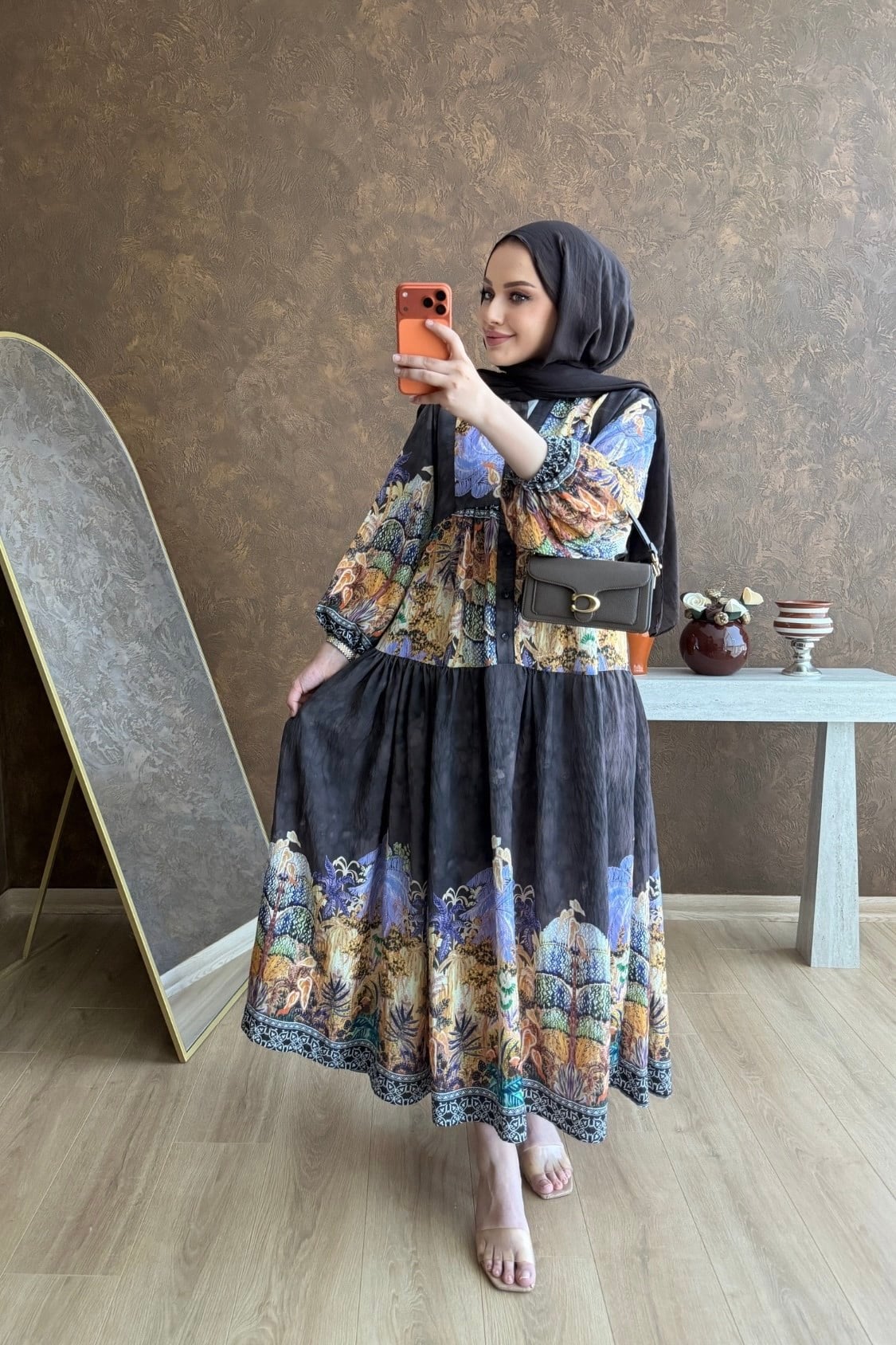 Larissa Pamuk Vual Elbise Kahverengi