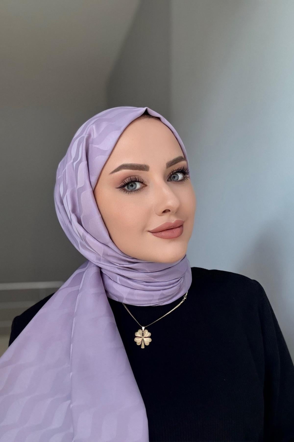 Lila Desenli İpeksi Jakar Şal 