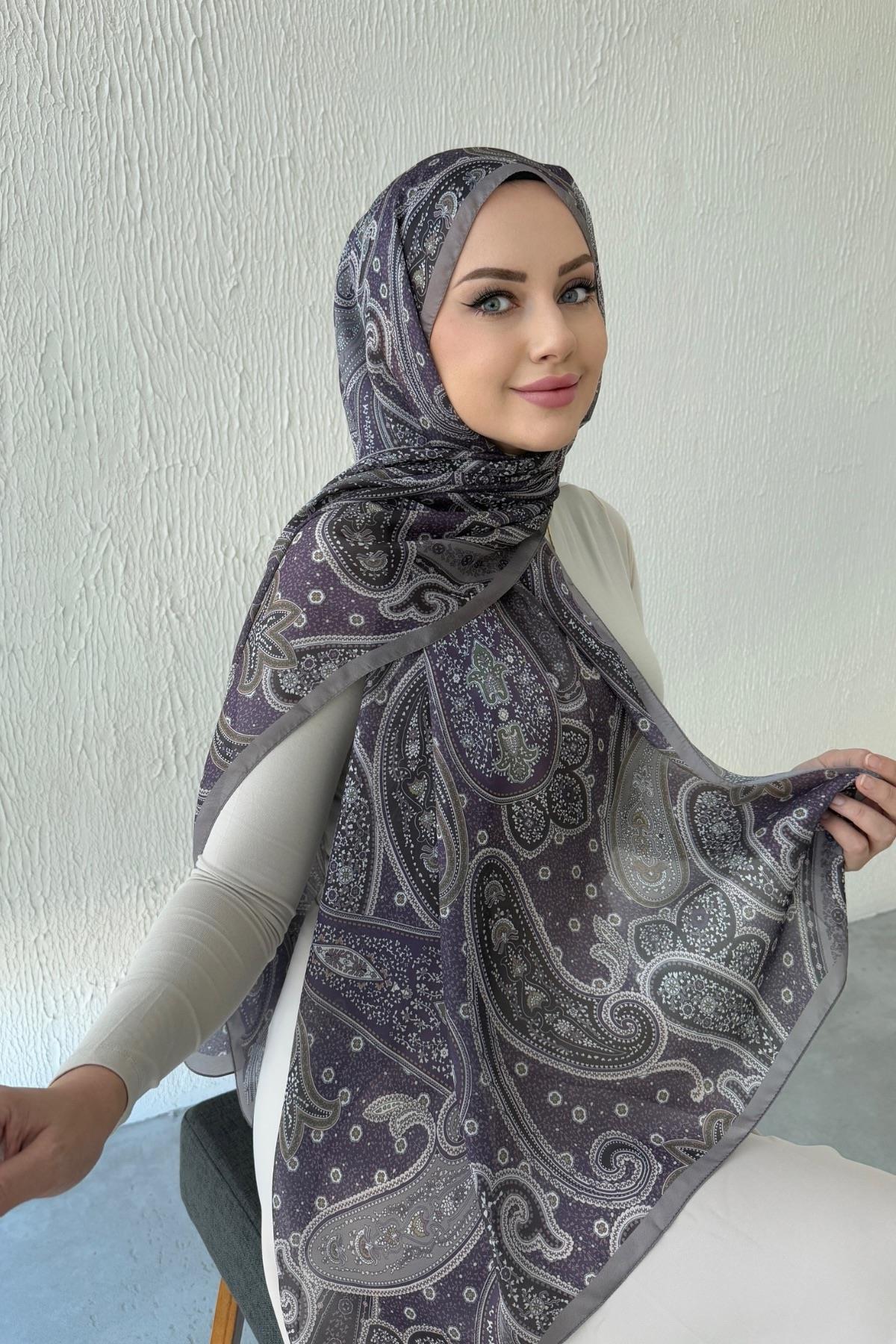 Lila Hercai Otantik Hint İpeği Şal