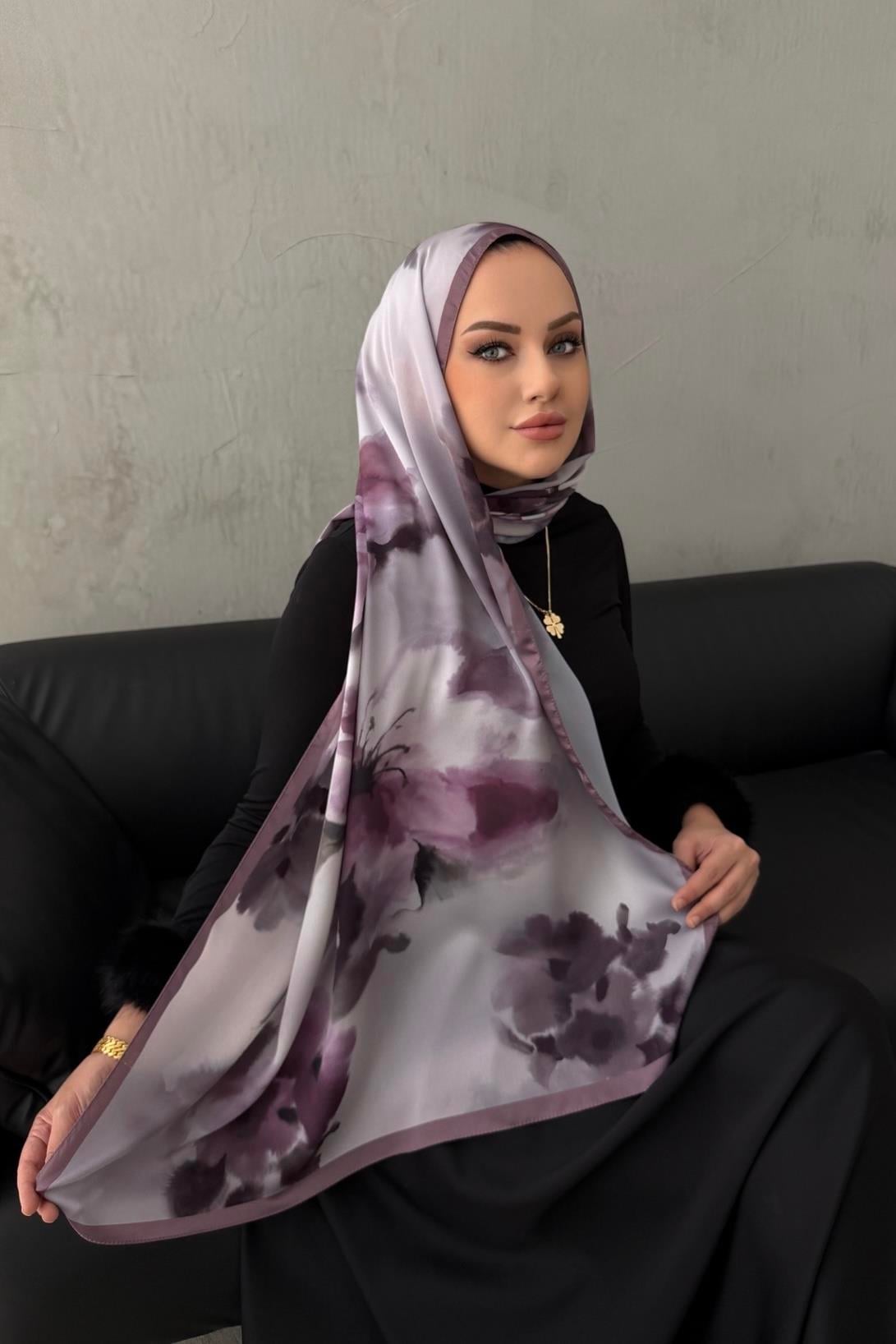 Lila Roesa Kumlu İpek Şal