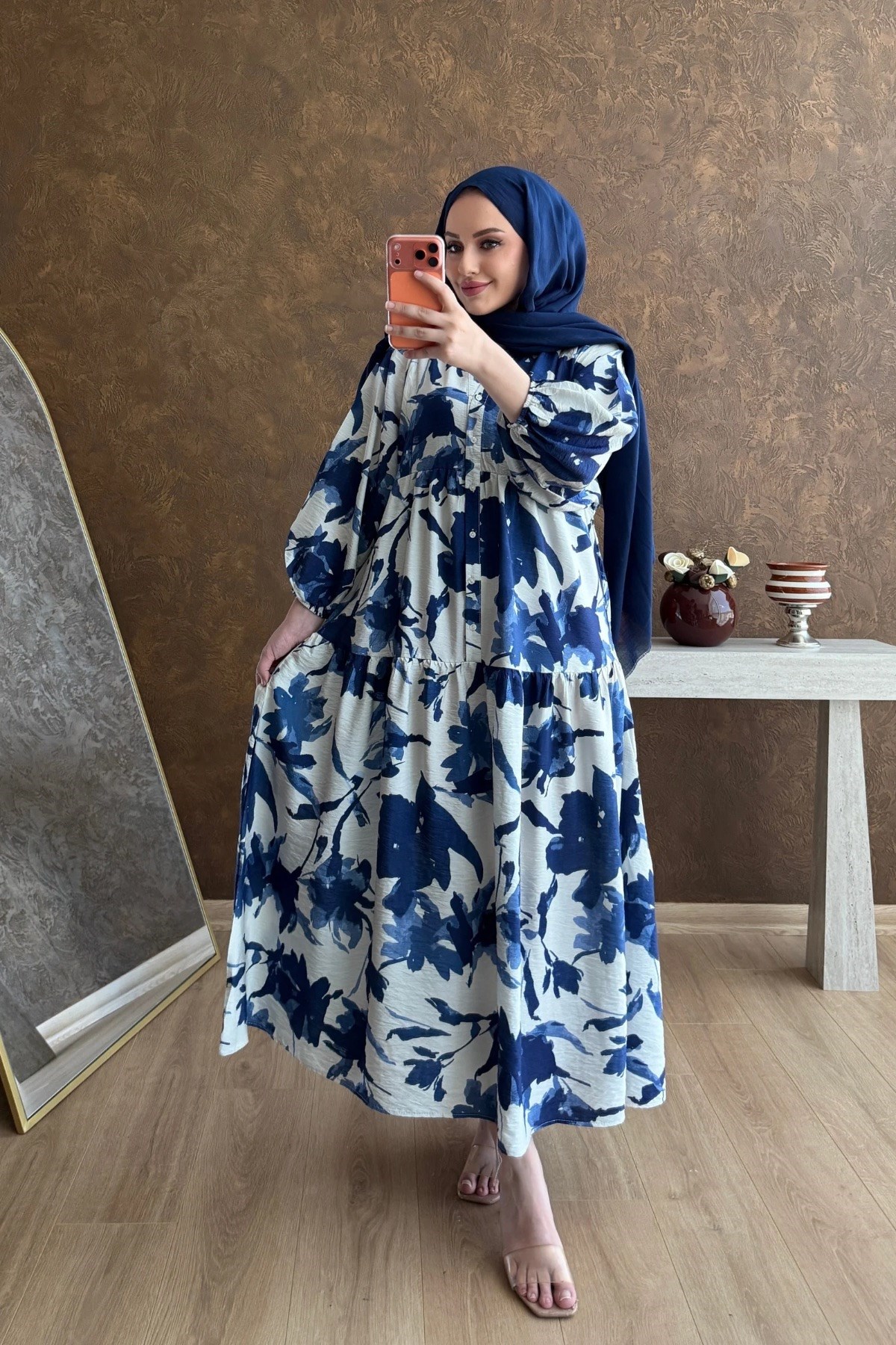 Mahide Pamuk Vual Elbise Lacivert