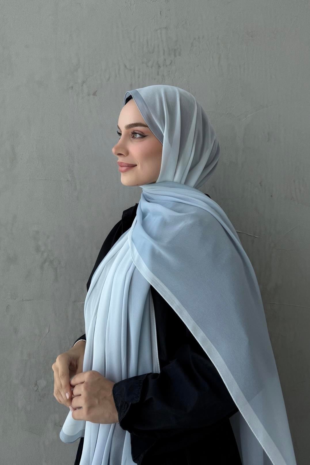 Mavi Degrade İthal Kumlu İpek Şal