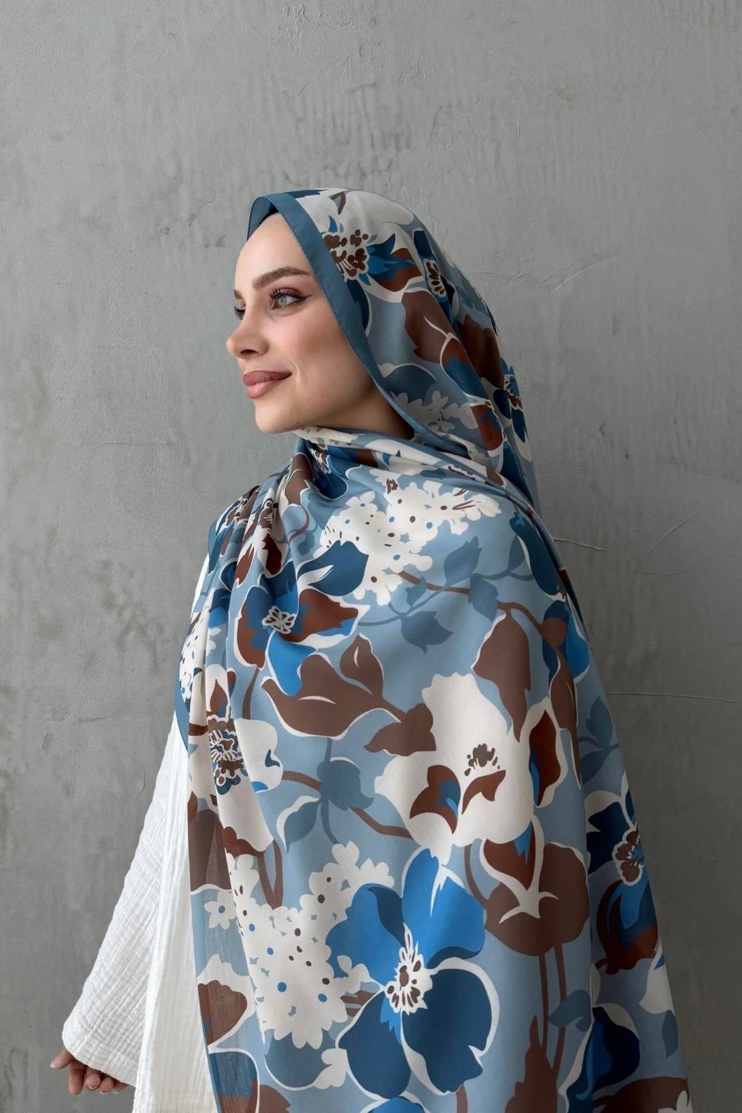 Mavi Rosa Modal İpek Şal