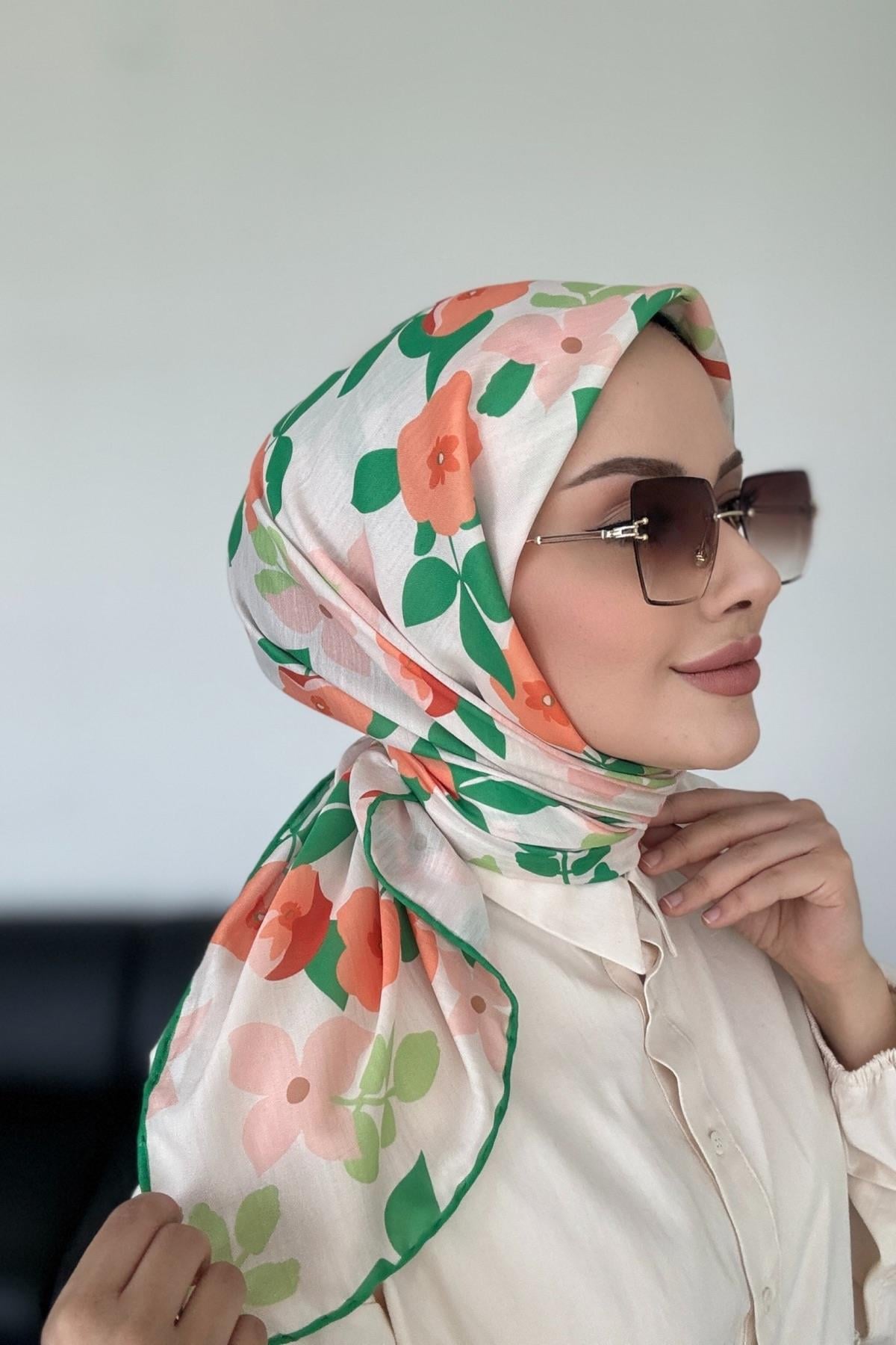Mimoza Desen  Dijital Soft Eşarp Yeşil