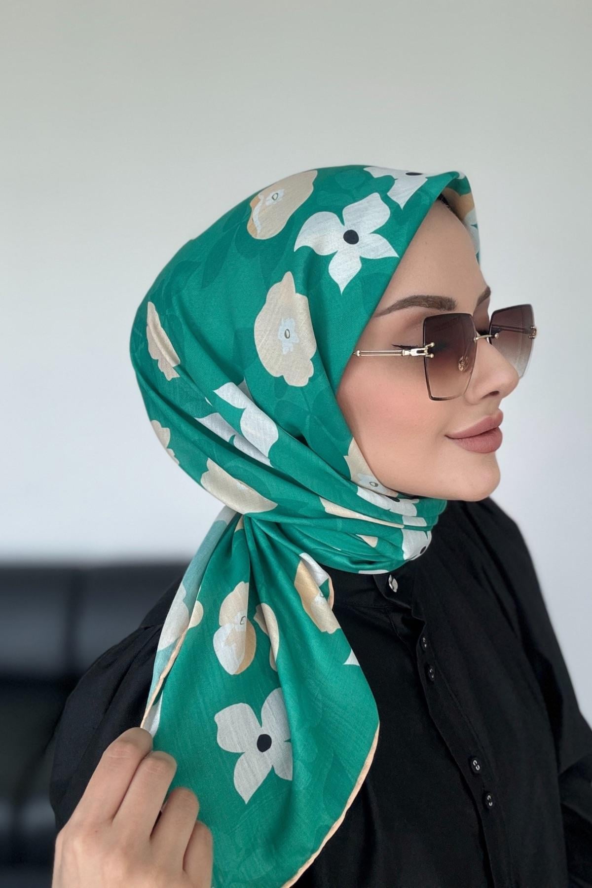 Mimoza Desen  Dijital Soft Eşarp Zümrüt