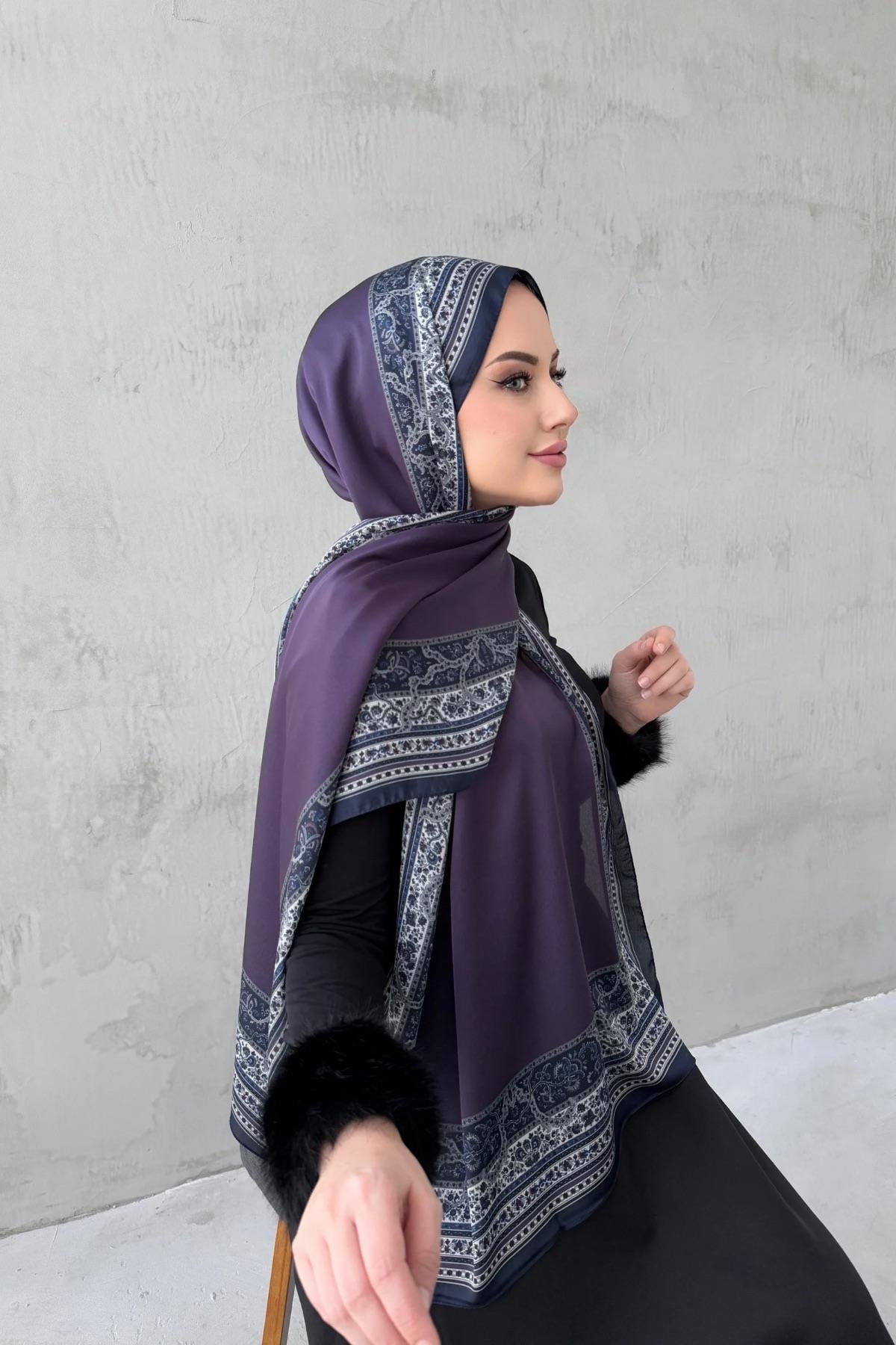 Mor Bohem Kumlu İpek Şal 