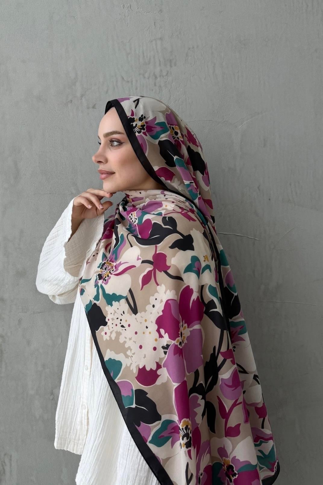 Mor&Siyah Rosa Modal İpek Şal