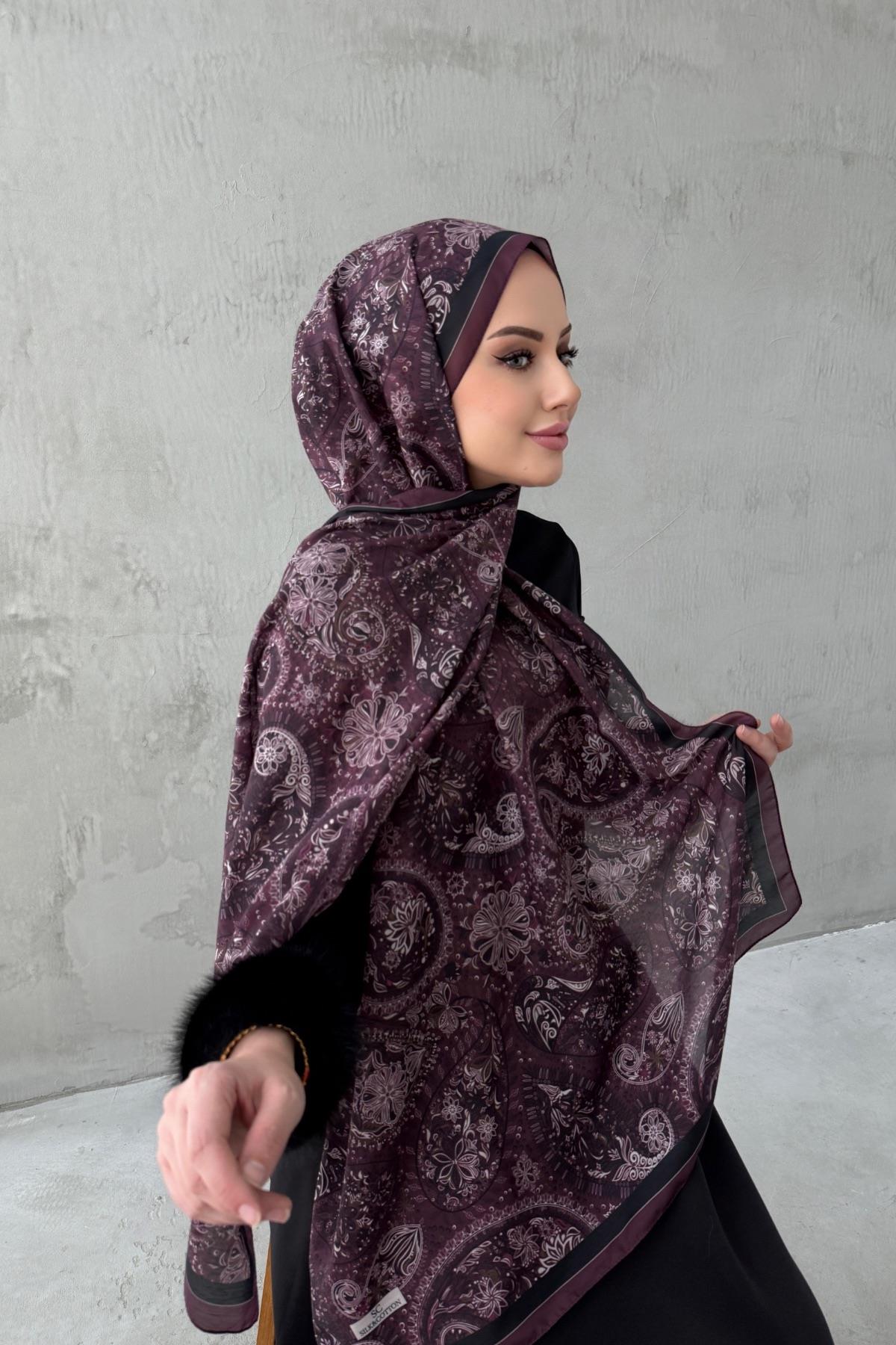 Mürdüm Bukre Bohem Modal İpek Şal