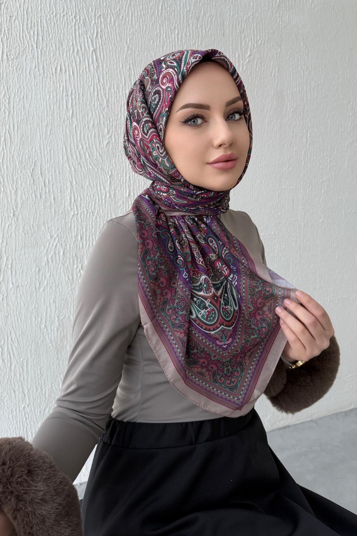 Mürdüm Feride Bohem Modal İpek Eşarp