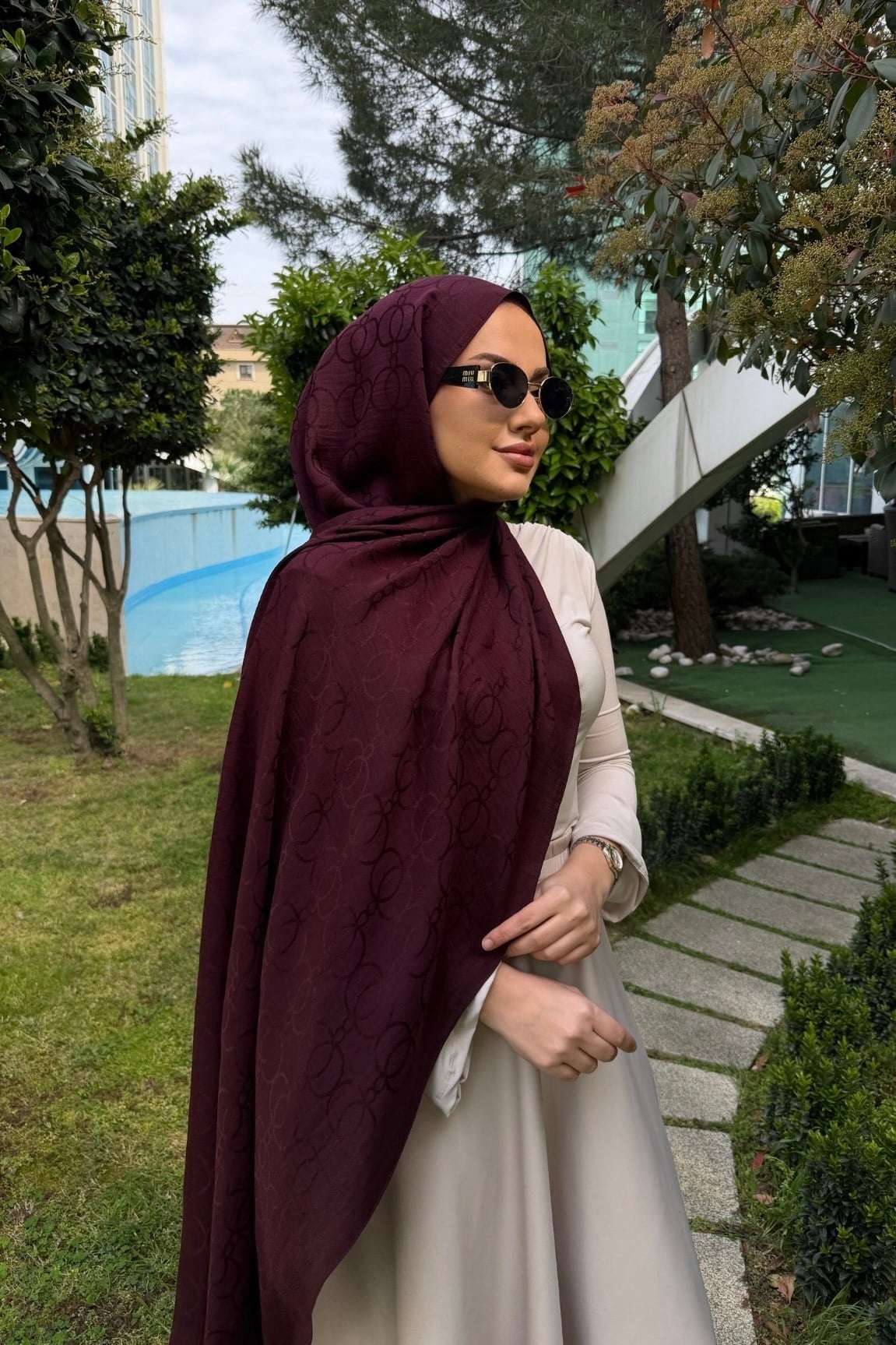 Mürdüm Halka Desen Naia Şal 