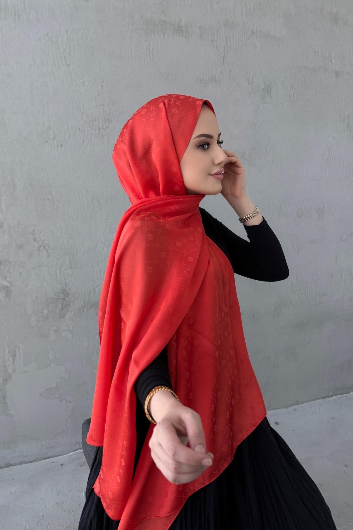 Nar Çiçeği Liya Desenli İpeksi Jakar Şal
