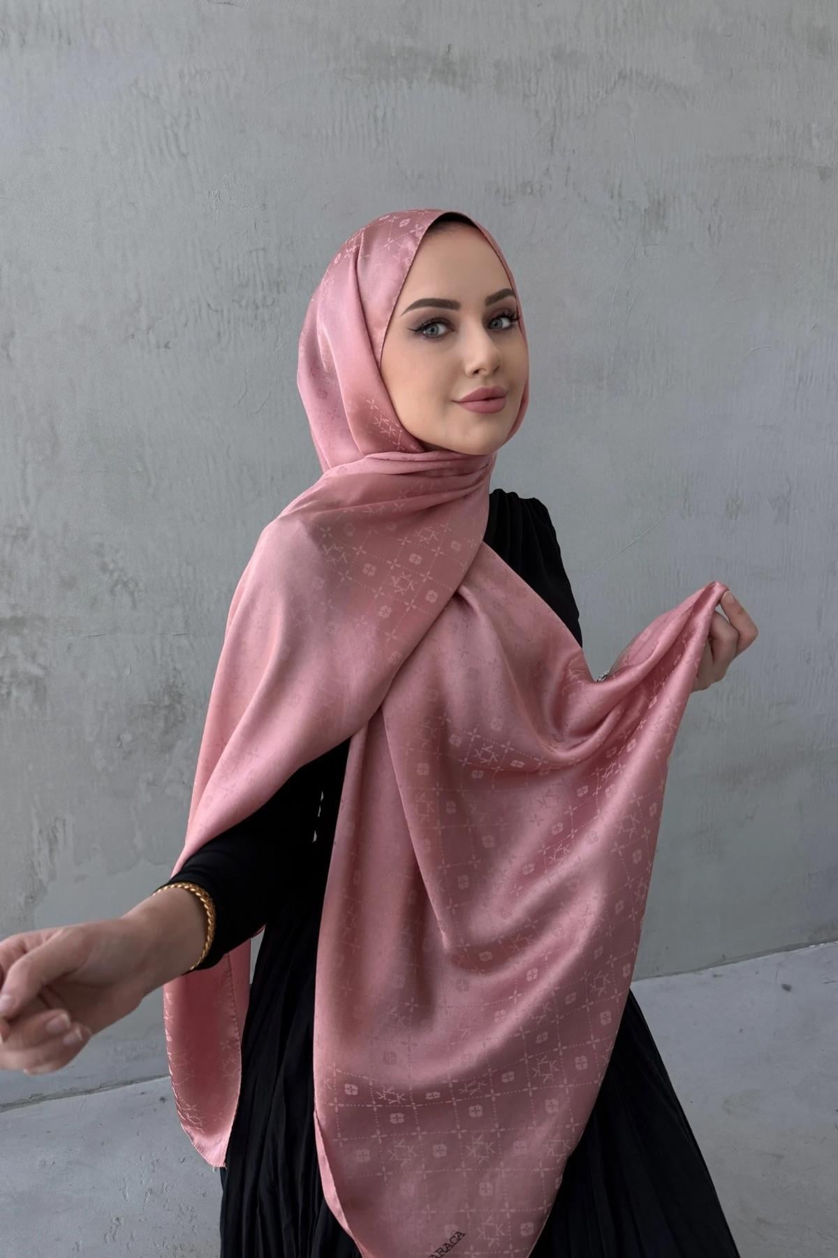 Pudra Liya Desenli İpeksi Jakar Şal
