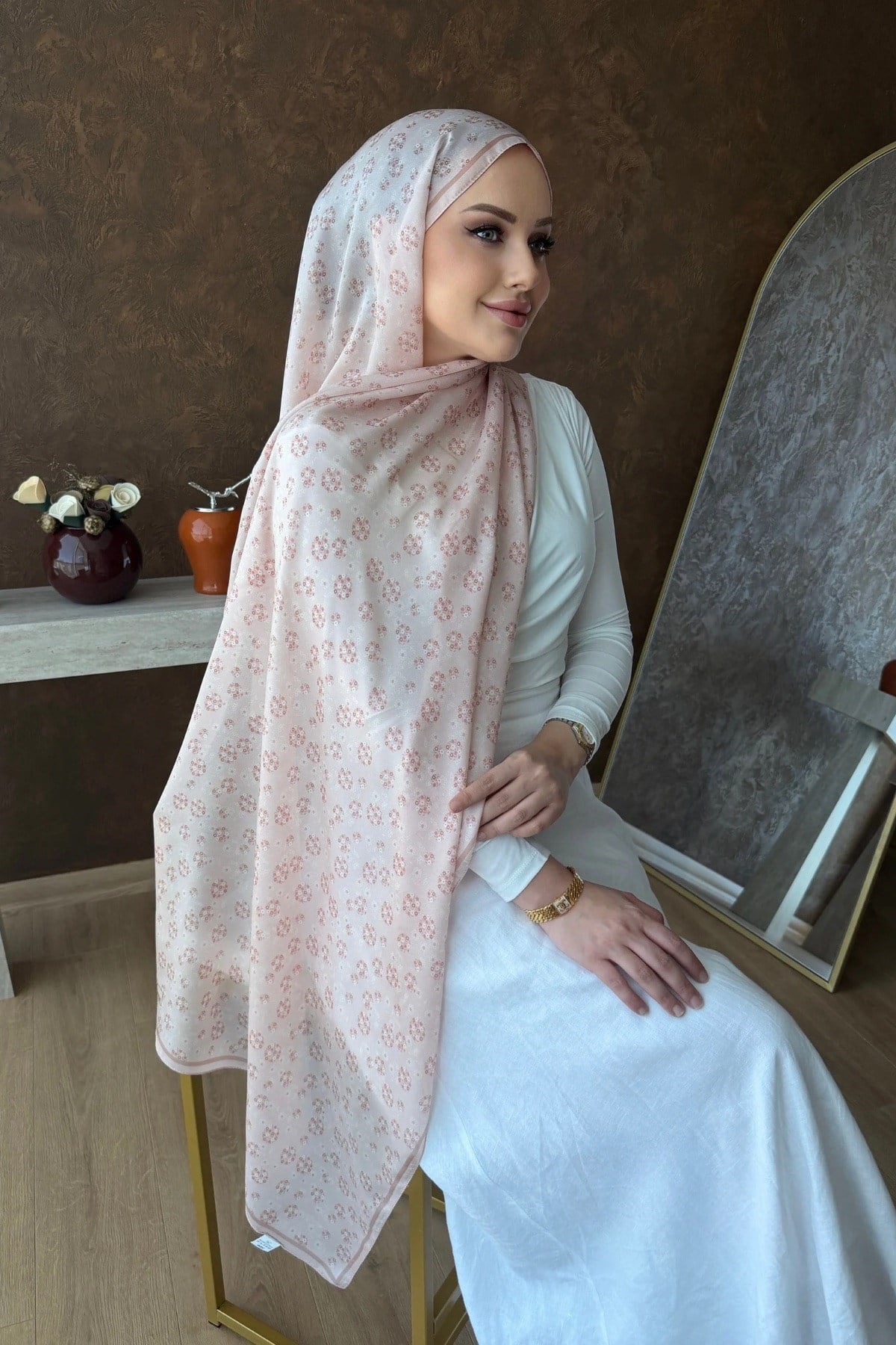 Pudra  Mihra Hint İpeği Şal 