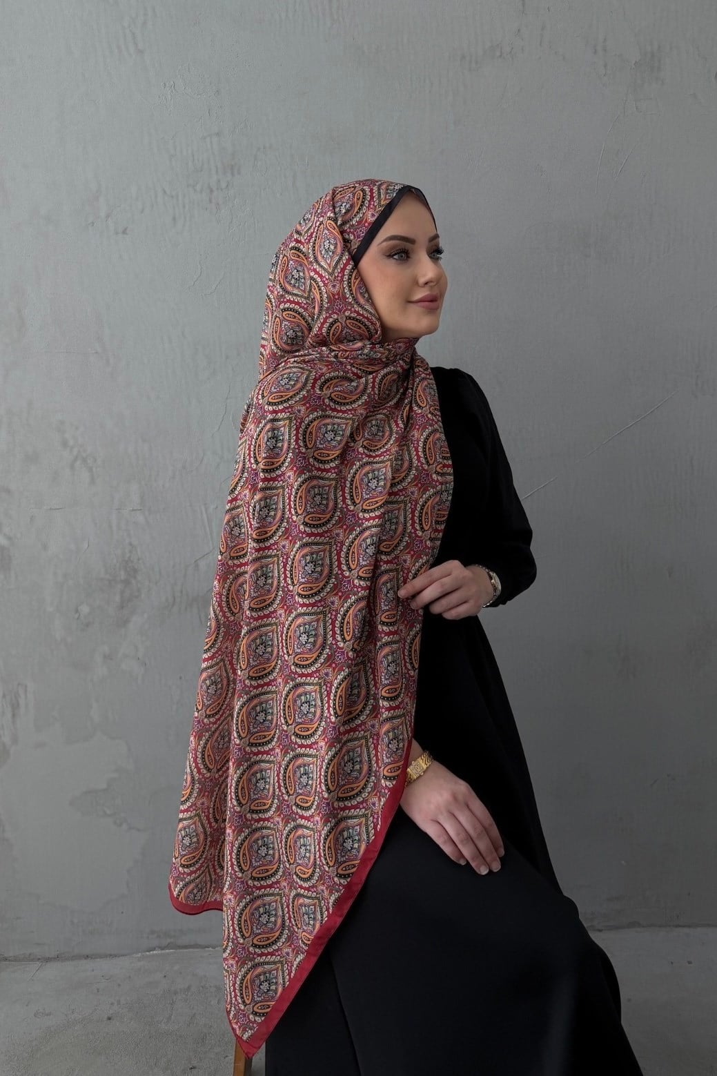 Renkli Nazende Bohem Modal İpek Şal