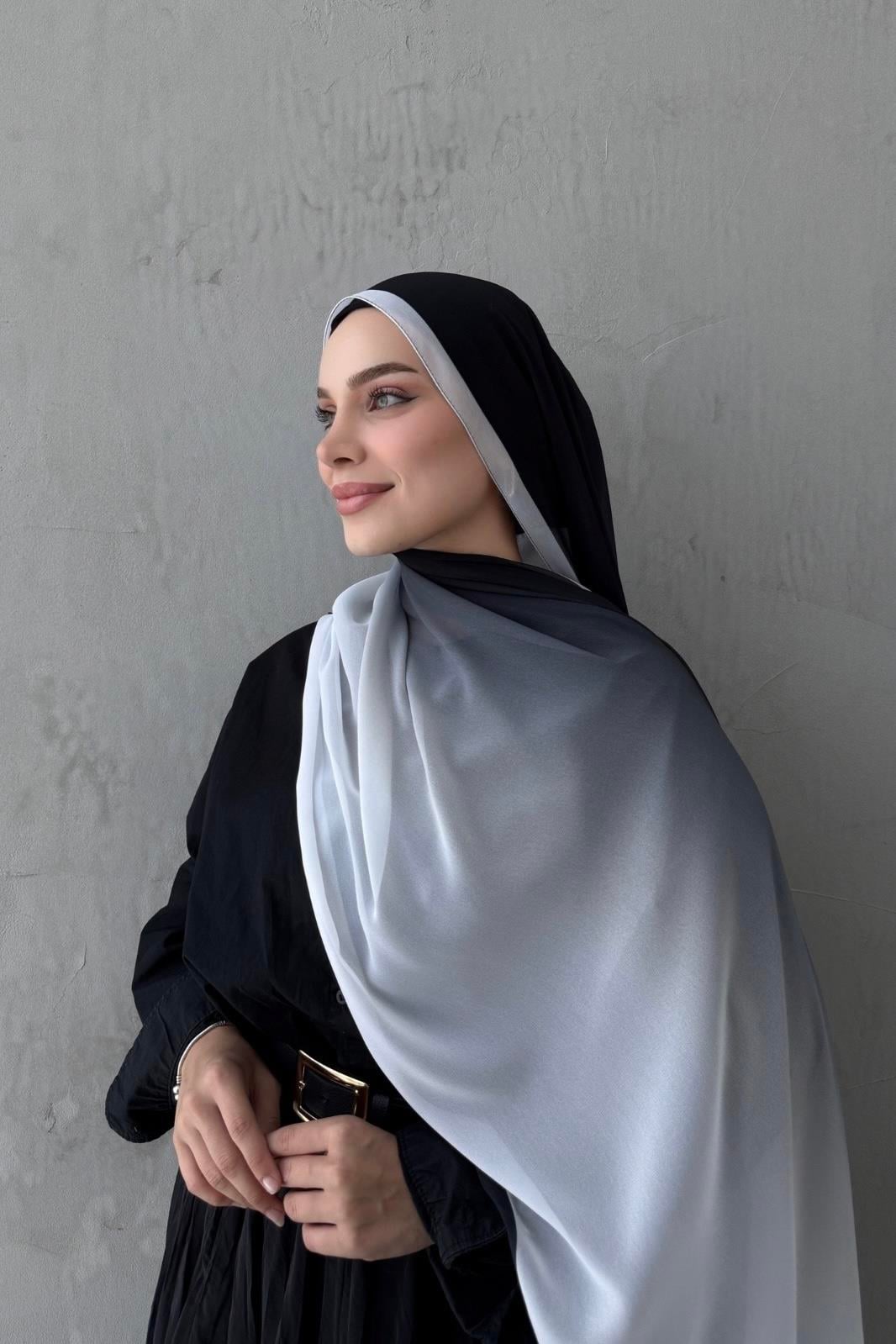 Siyah Degrade İthal Kumlu İpek Şal