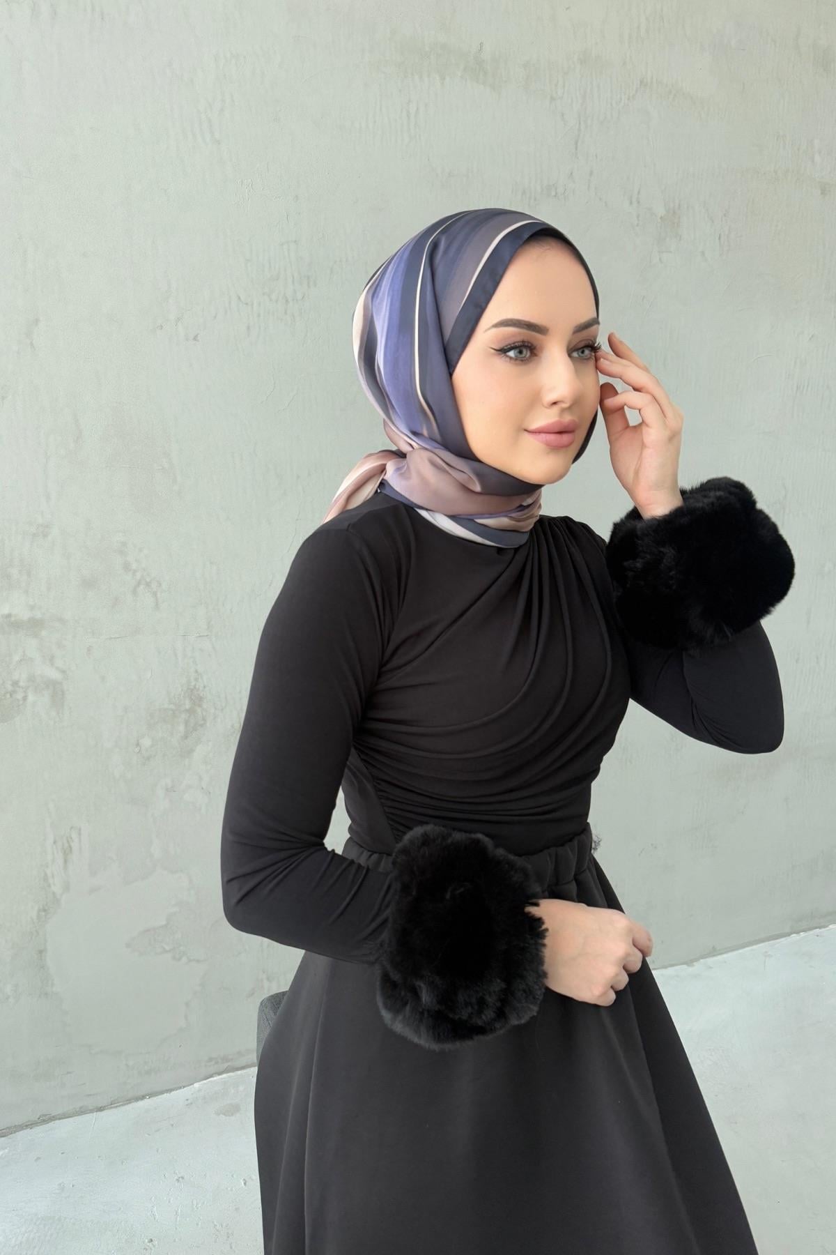 Siyah Drape Kürklü Badi ( S-M-L) Uyumlu