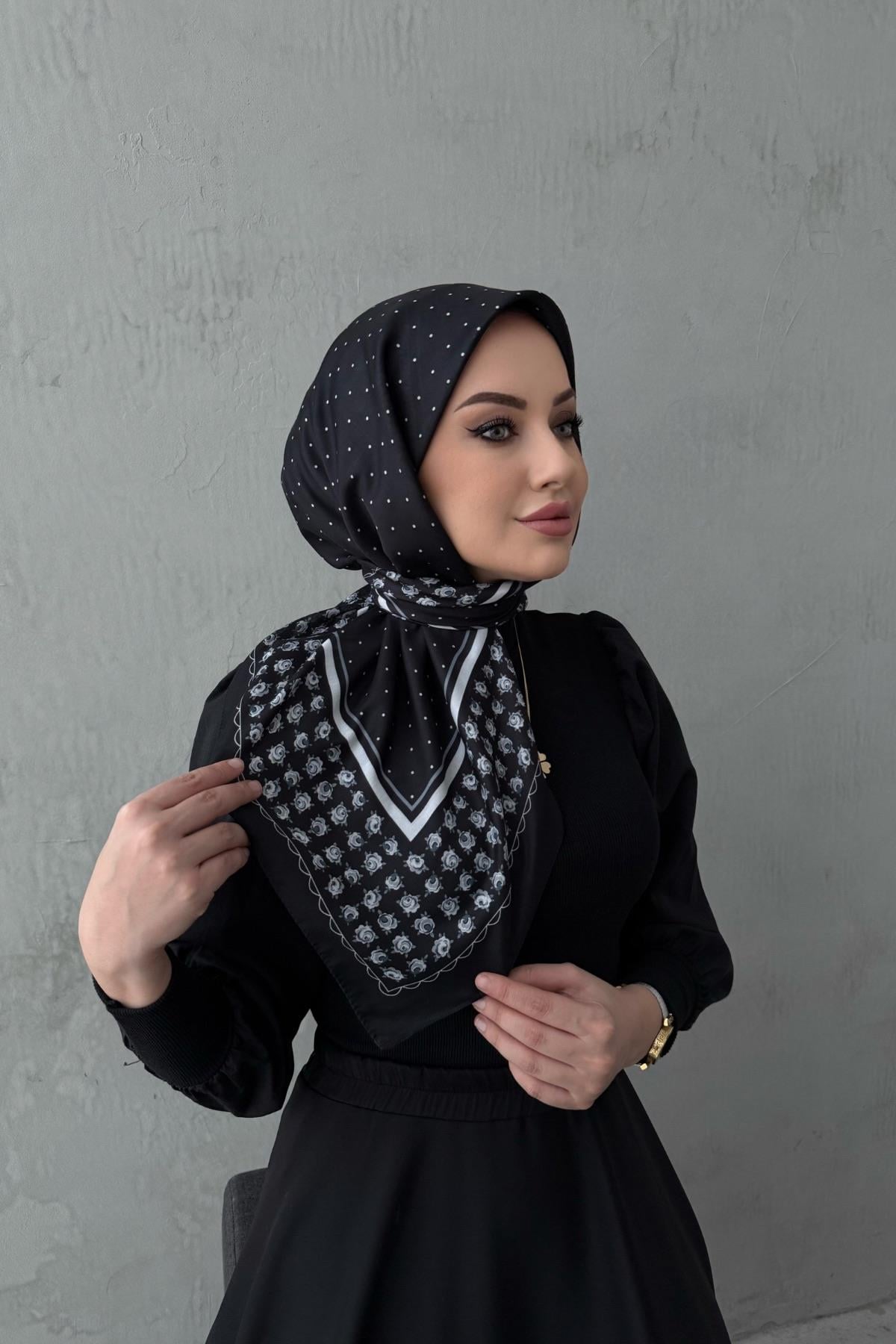 Siyah Eyşan Modal İpek Eşarp