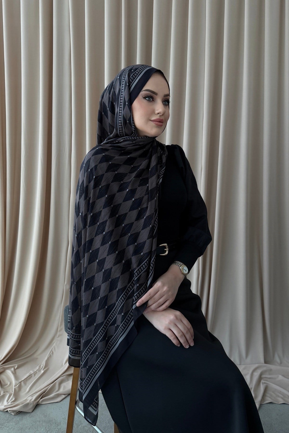 Siyah Fahhar %100 Pamuk Şal 