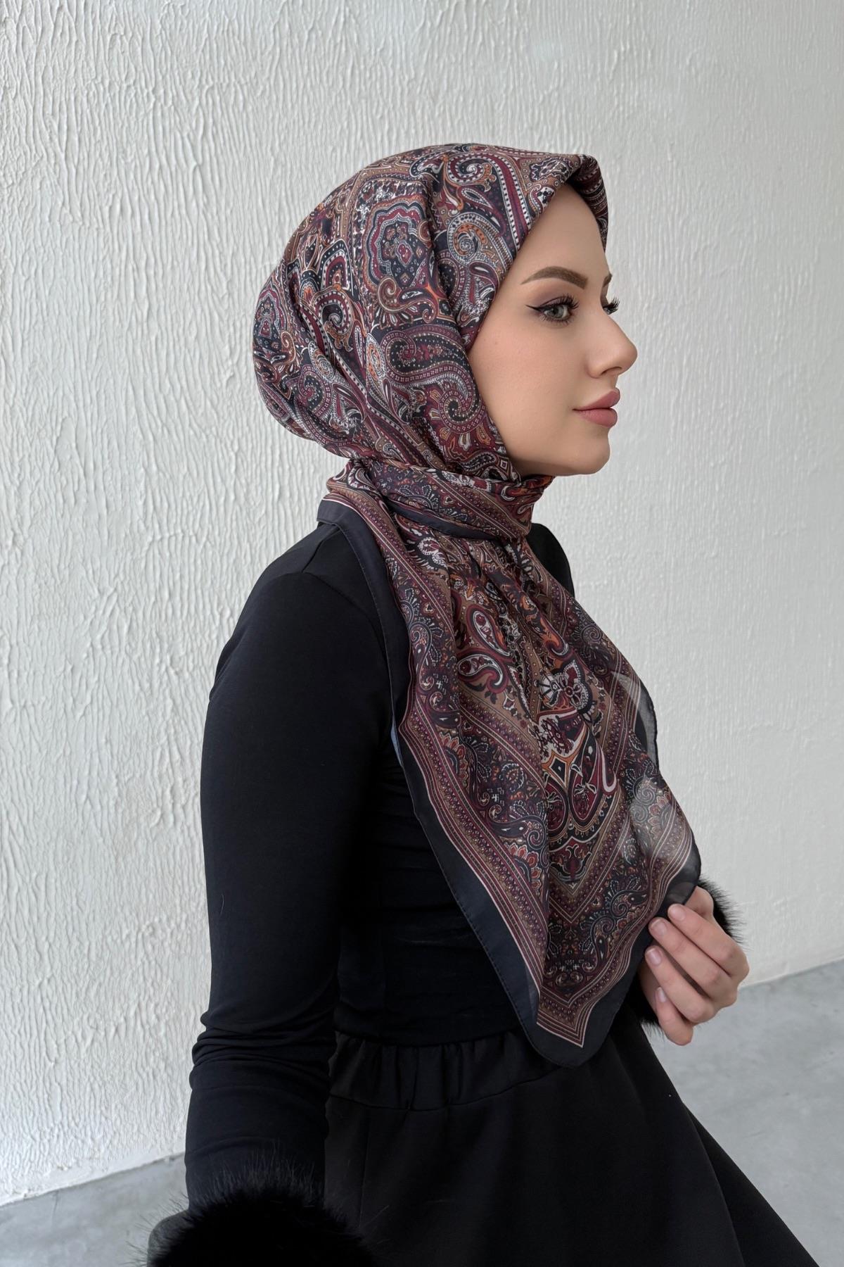 Siyah Feride Bohem Modal İpek Eşarp