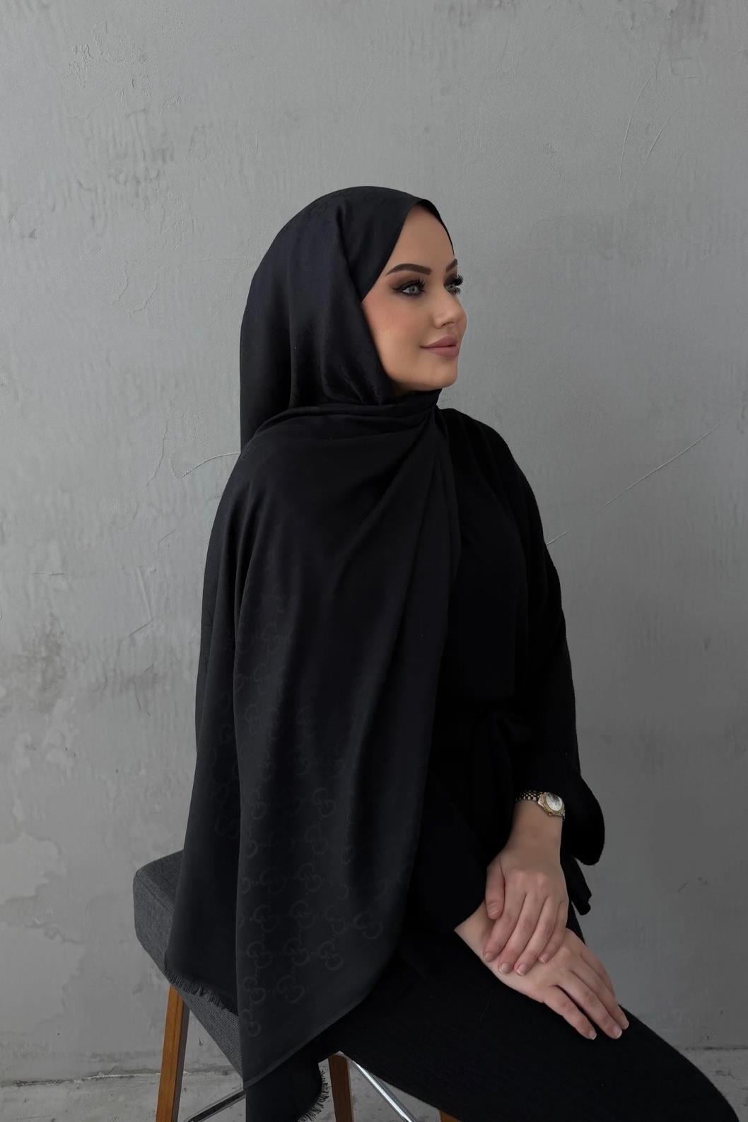 Siyah Gucci Yün İpek Şal 