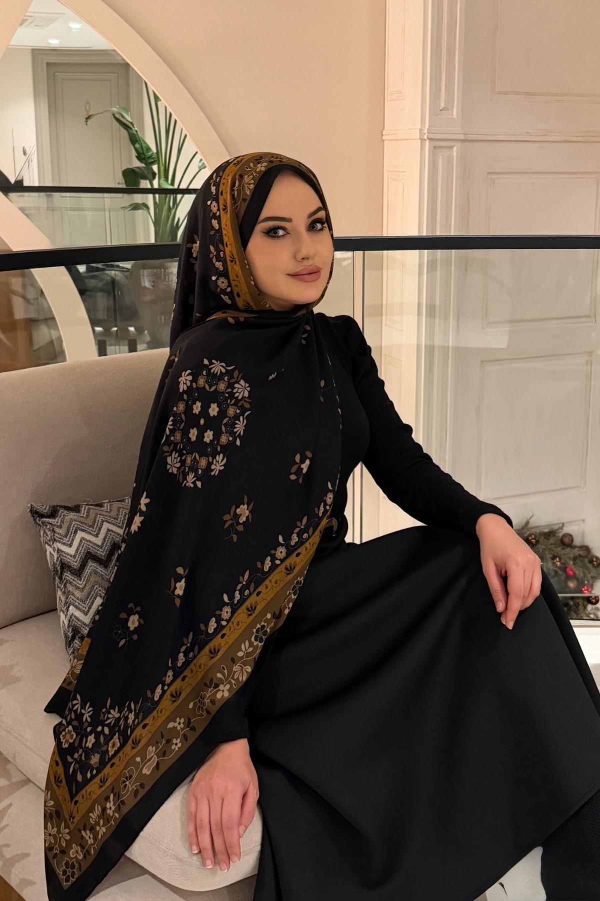 Siyah Hazerin %100 Pamuk Koza Şal