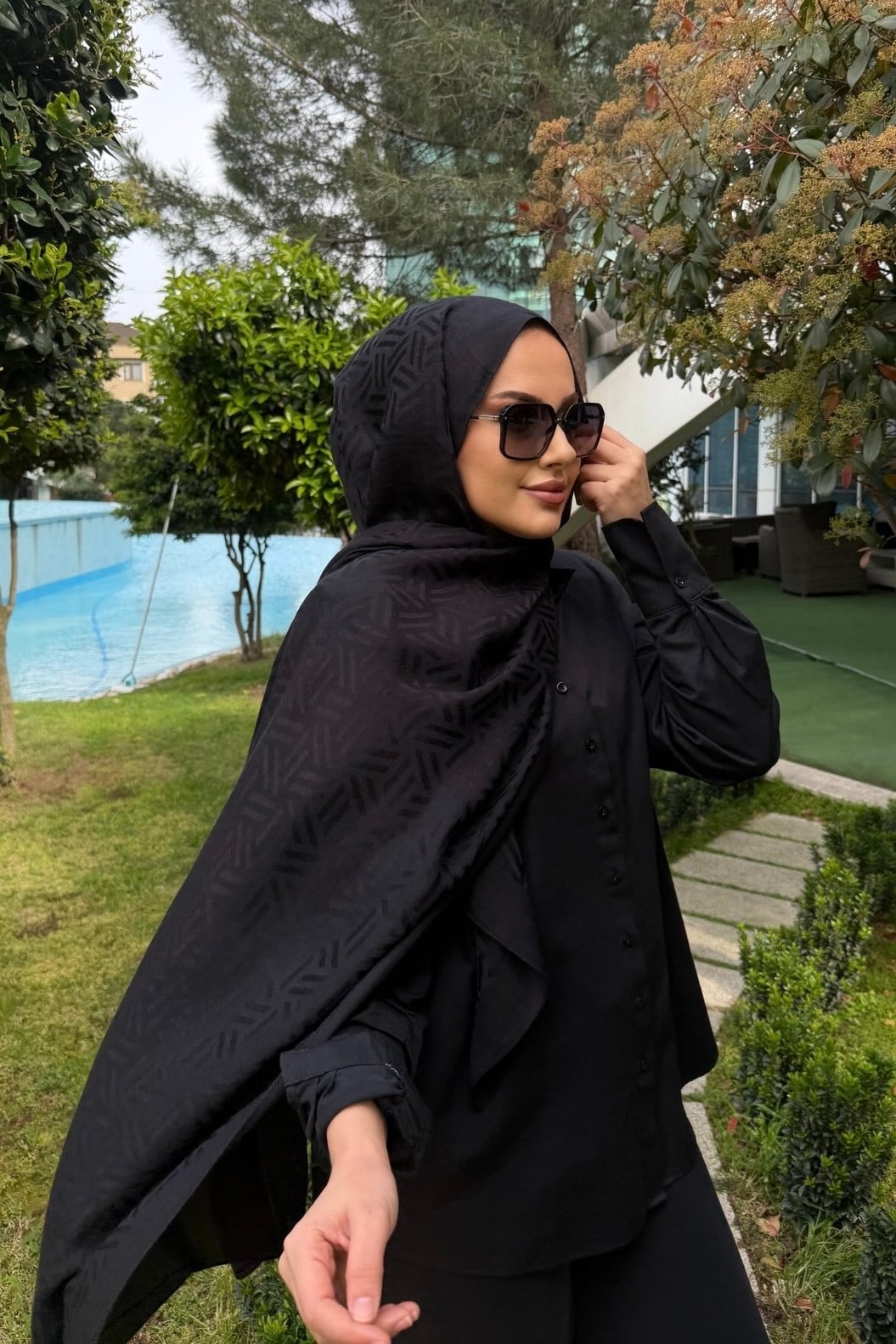 Siyah Kibrit Desen Naia Şal 