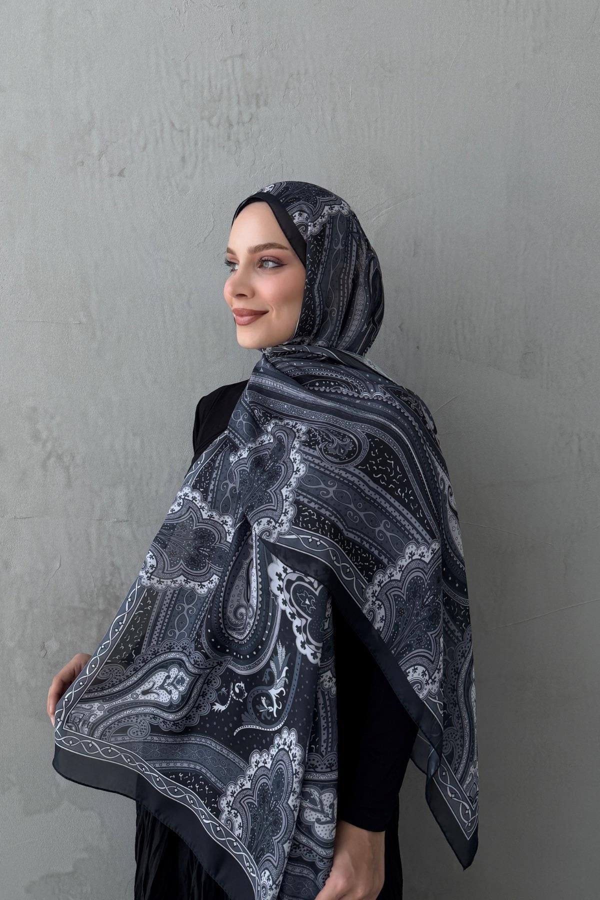 Siyah Mahra Otantik Hint İpeği Şal