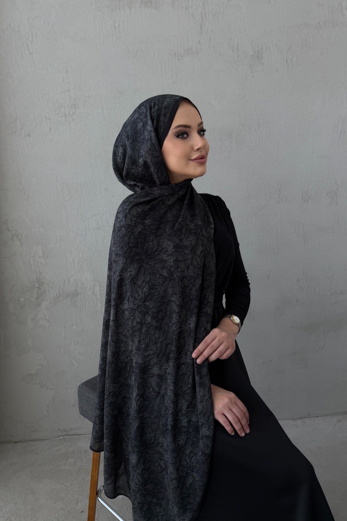 Siyah Mayra %100 Pamuklu Şal