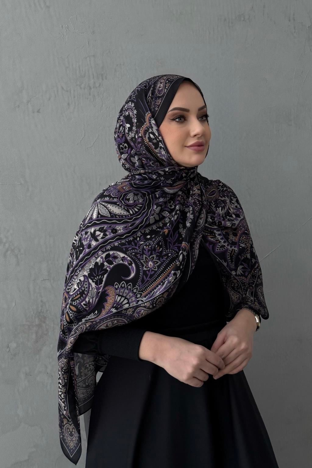 Siyah Mor Esme %100 Koza Pamuk Şal 