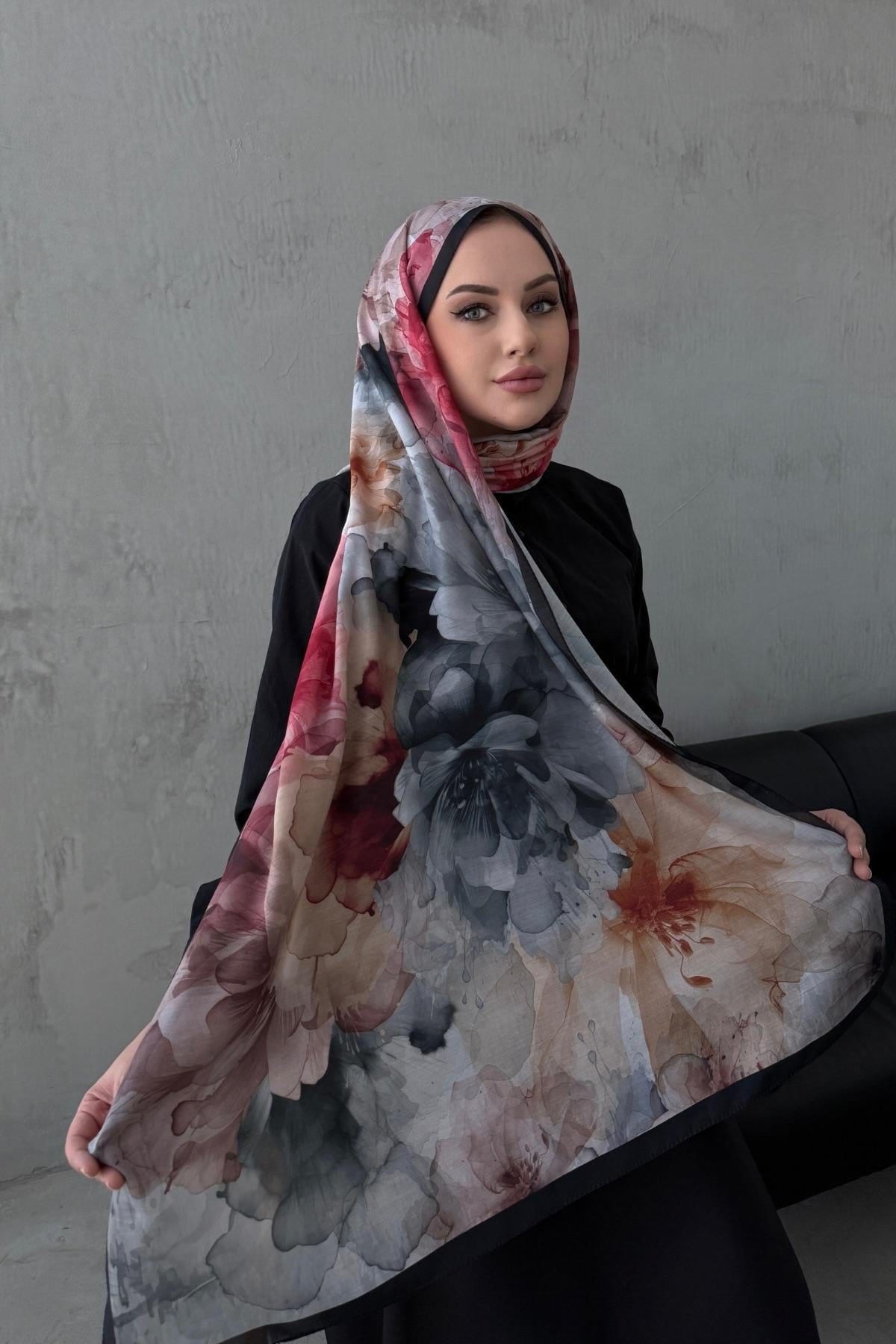 Siyah Nilüfer Bohem Modal İpek Şal