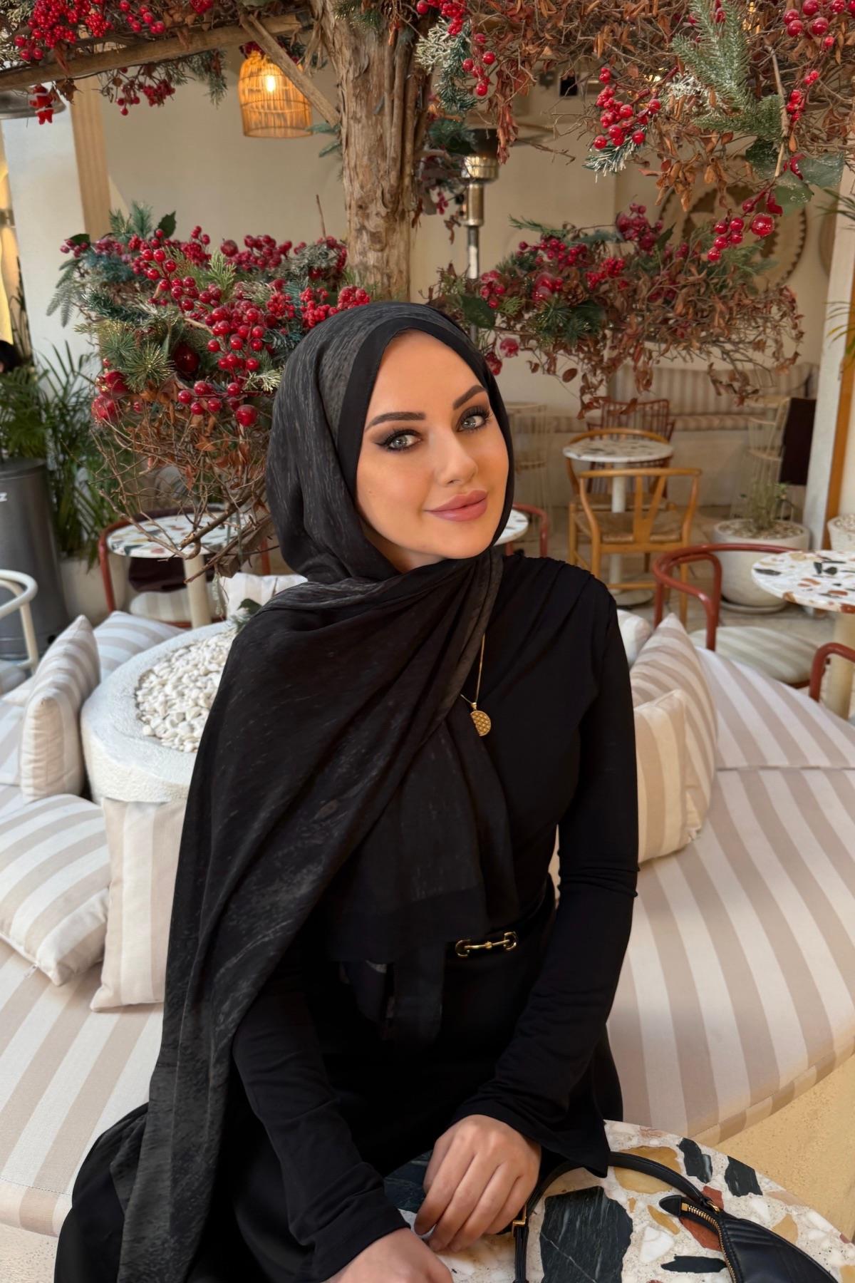 Siyah Sedef %100 Pamuk Koza Şal