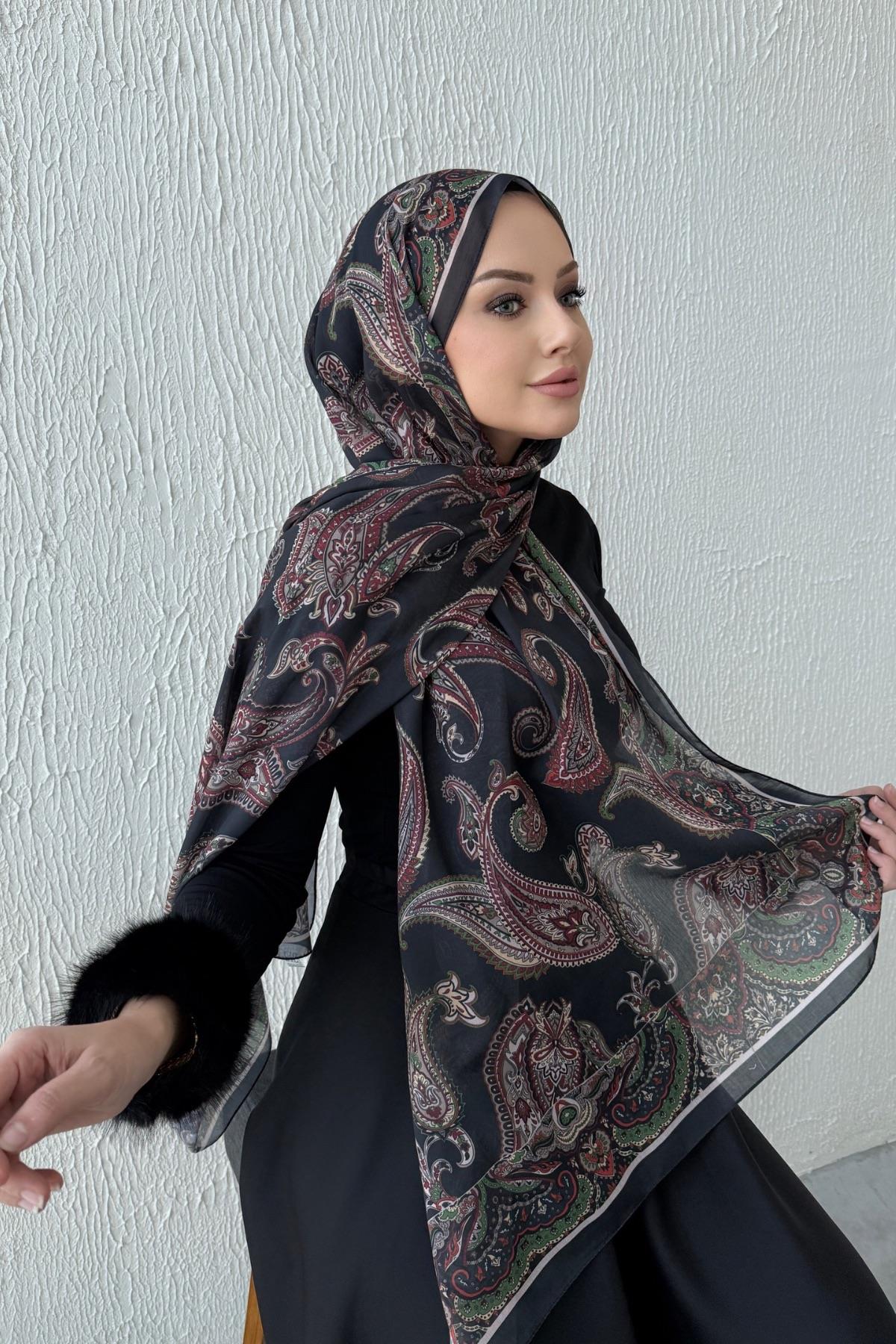 Siyah Şehrazat Bohem Modal İpek Şal