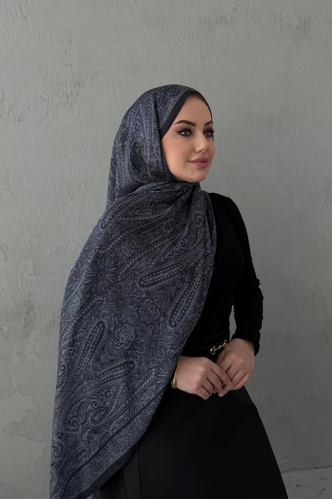 Siyah Taş Asu Otantik Hint İpeği Şal