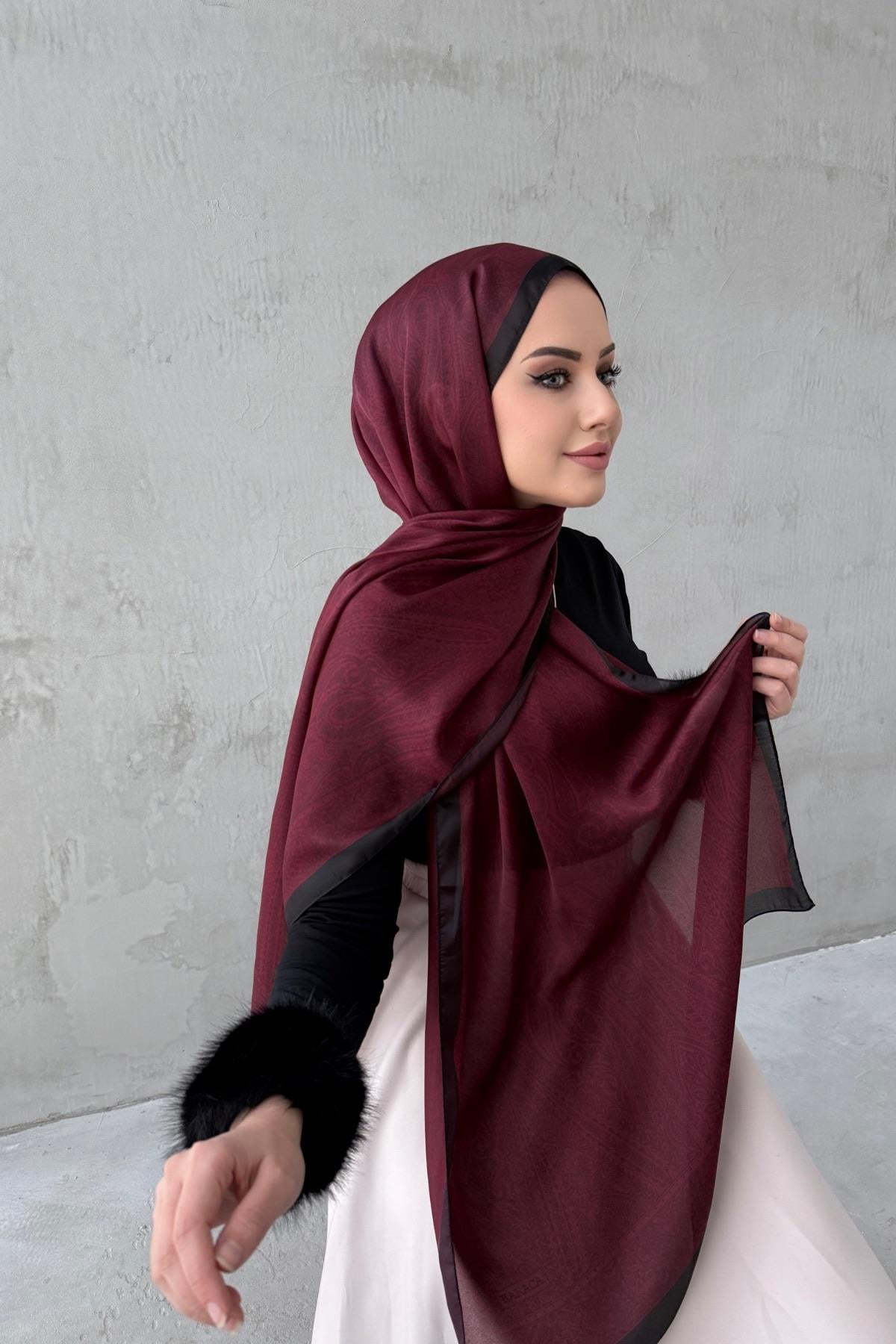 Siyah&Bordo Asu Otantik Hint İpeği Şal