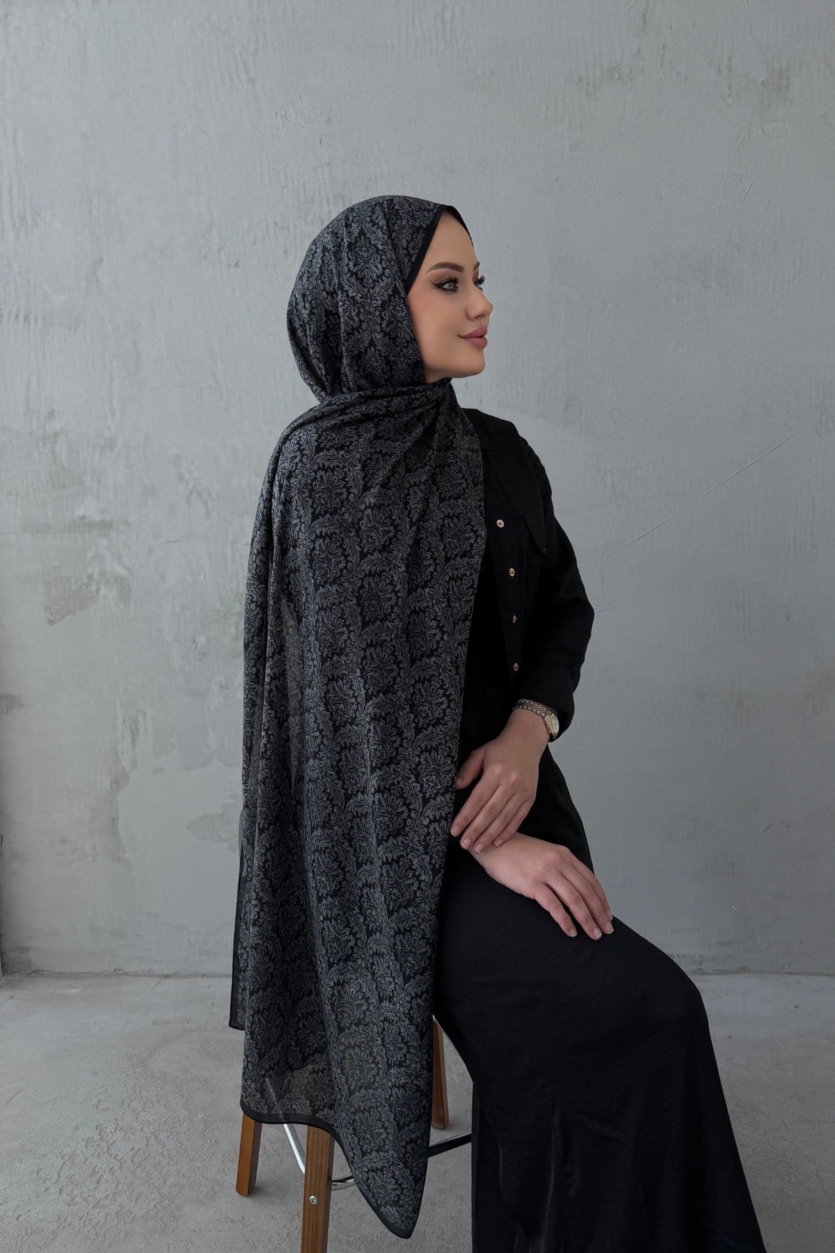 SiyahGri Laura %100 Pamuklu Şal