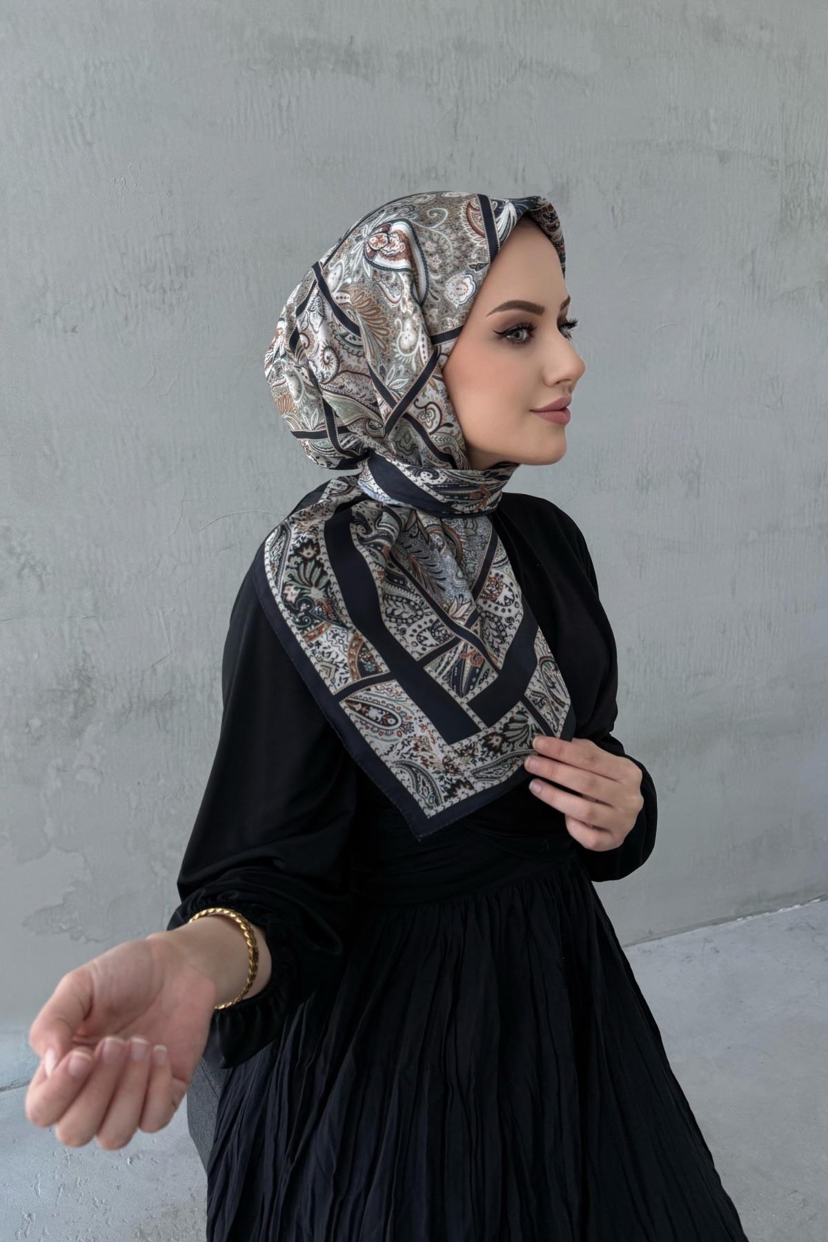 Siyah&Vizon Aydilge Bohem Modal İpek Eşarp