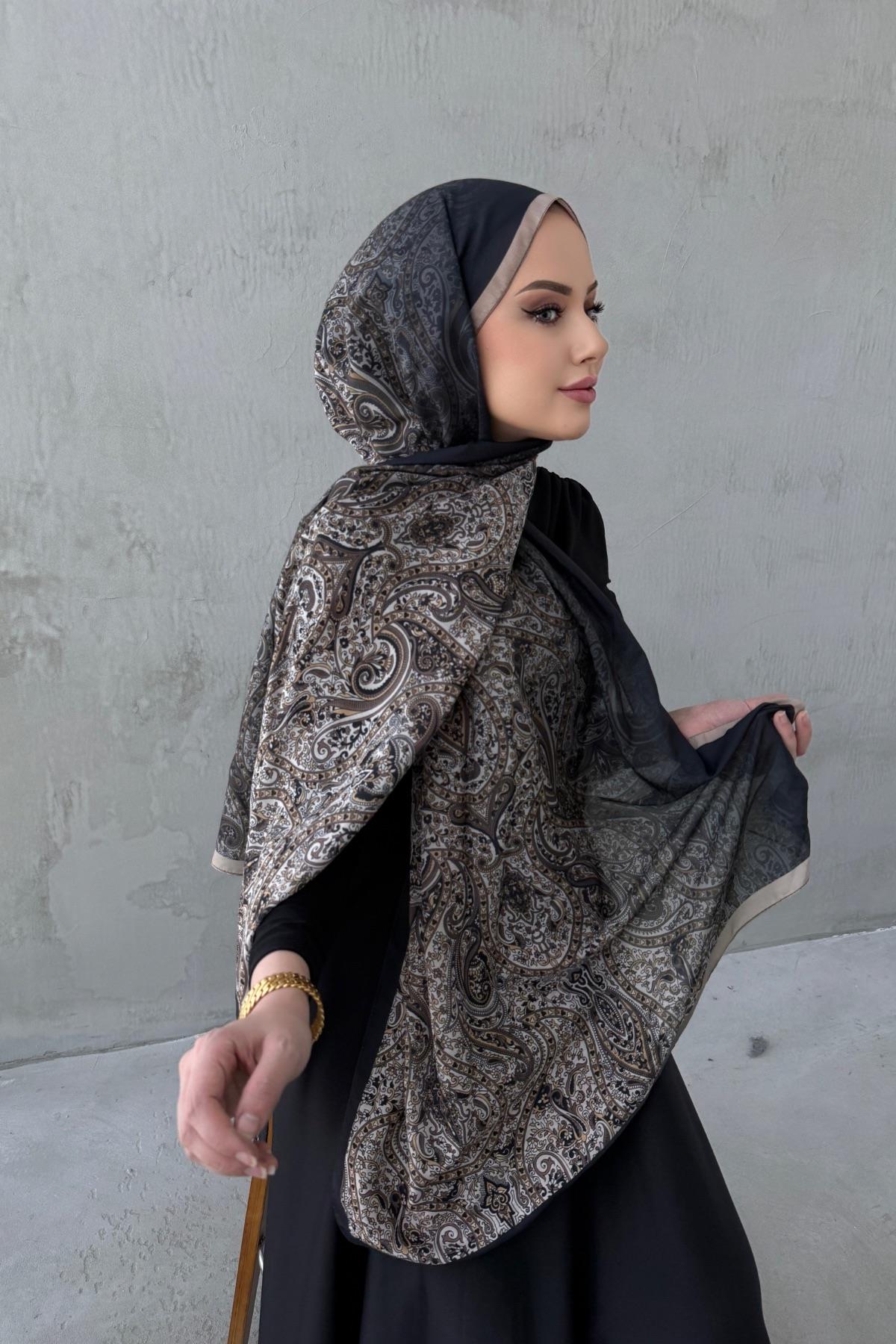 Siyah&Vizon Hare Bohem Modal İpek Şal