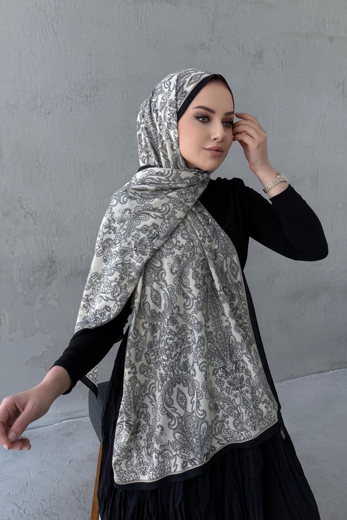 Siyah&Vizon Meyra Modal Krinkıl Şal