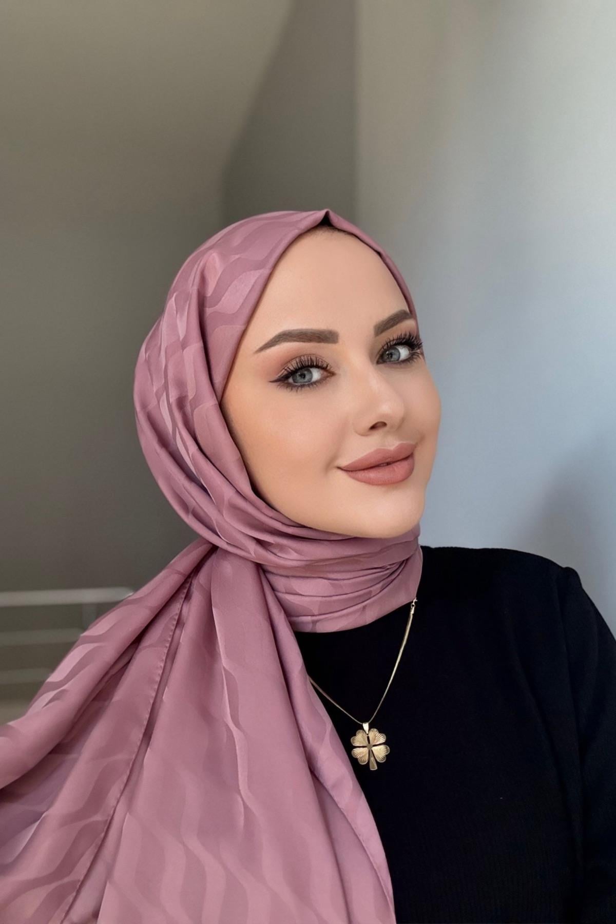 Soft Gül Kurusu Desenli İpeksi Jakar Şal 